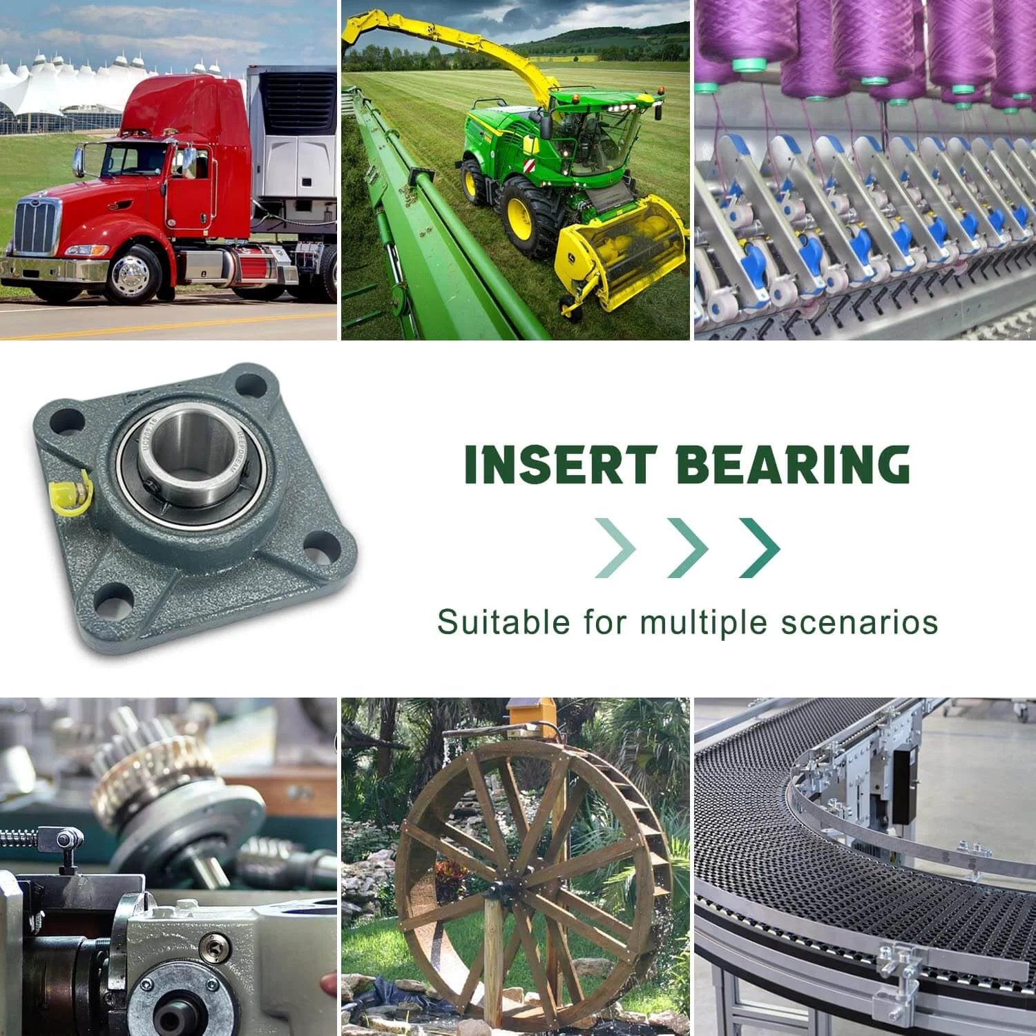 Collage of applications with 4 PCS of UCF205-16 Pillow Block Bearings, 1 inch Bore, Square Flange Mounted Pillow Block Bearing.