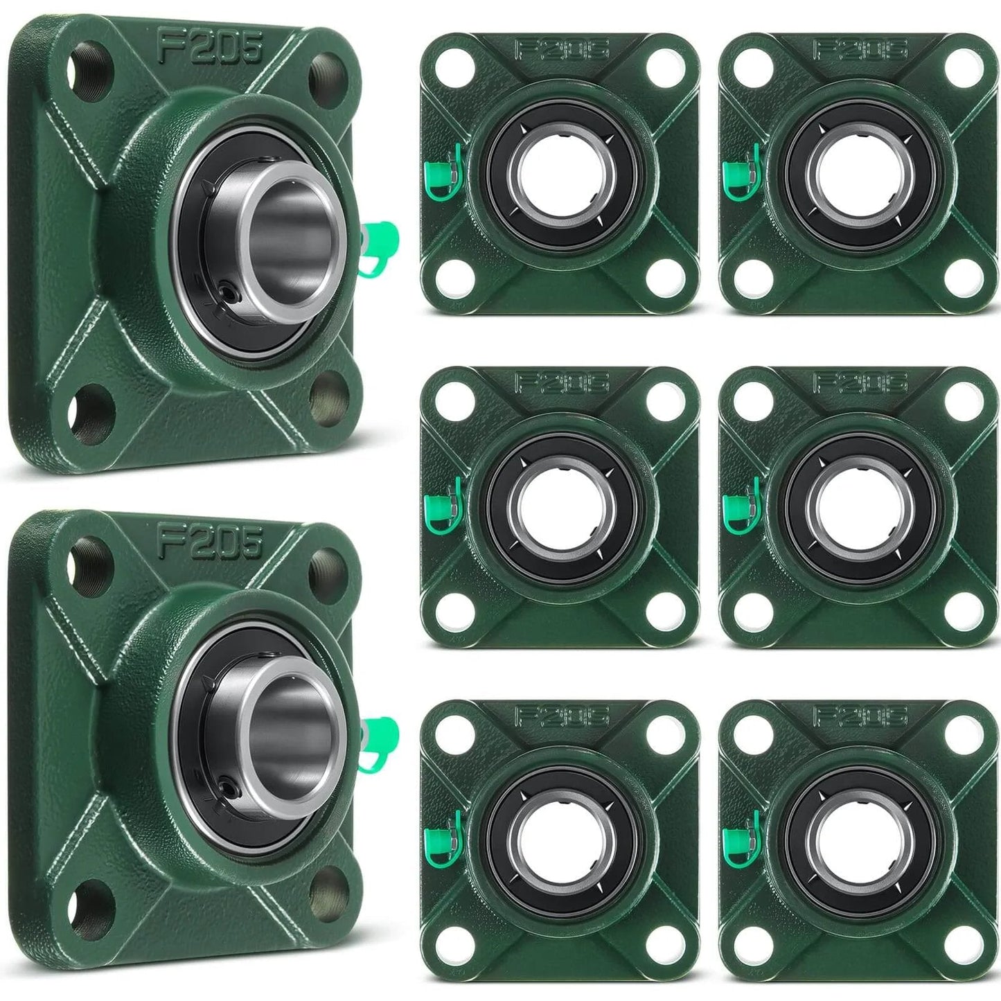 8 Pcs UCF205-16 Pillow Block Bearing with 1" Bore Flange Mounted Pillow Block Ball Bearing Self Alignment Cast Iron Housing Steel Unit for Industry, Green