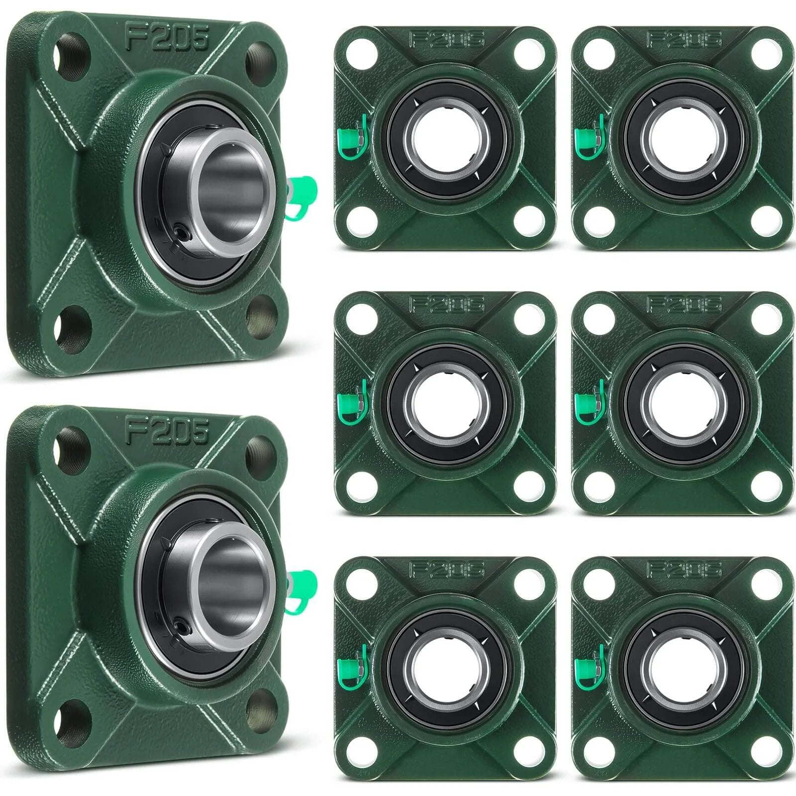 8 Pcs UCF205-16 Pillow Block Bearing with 1" Bore Flange Mounted Pillow Block Ball Bearing Self Alignment Cast Iron Housing Steel Unit for Industry, Green