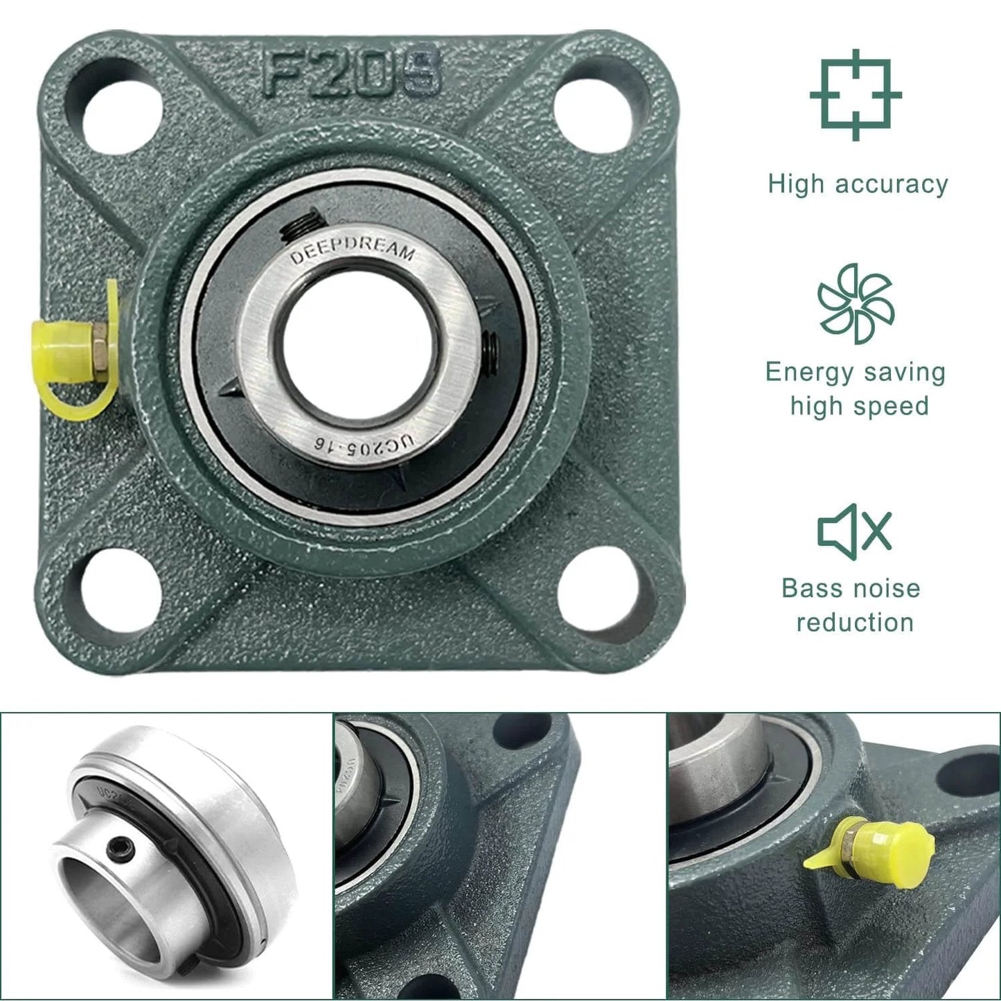 Front view of a 4 PCS of UCF205-16 Pillow Block Bearings, 1 inch Bore, Square Flange Mounted Pillow Block Bearing, mechanisms