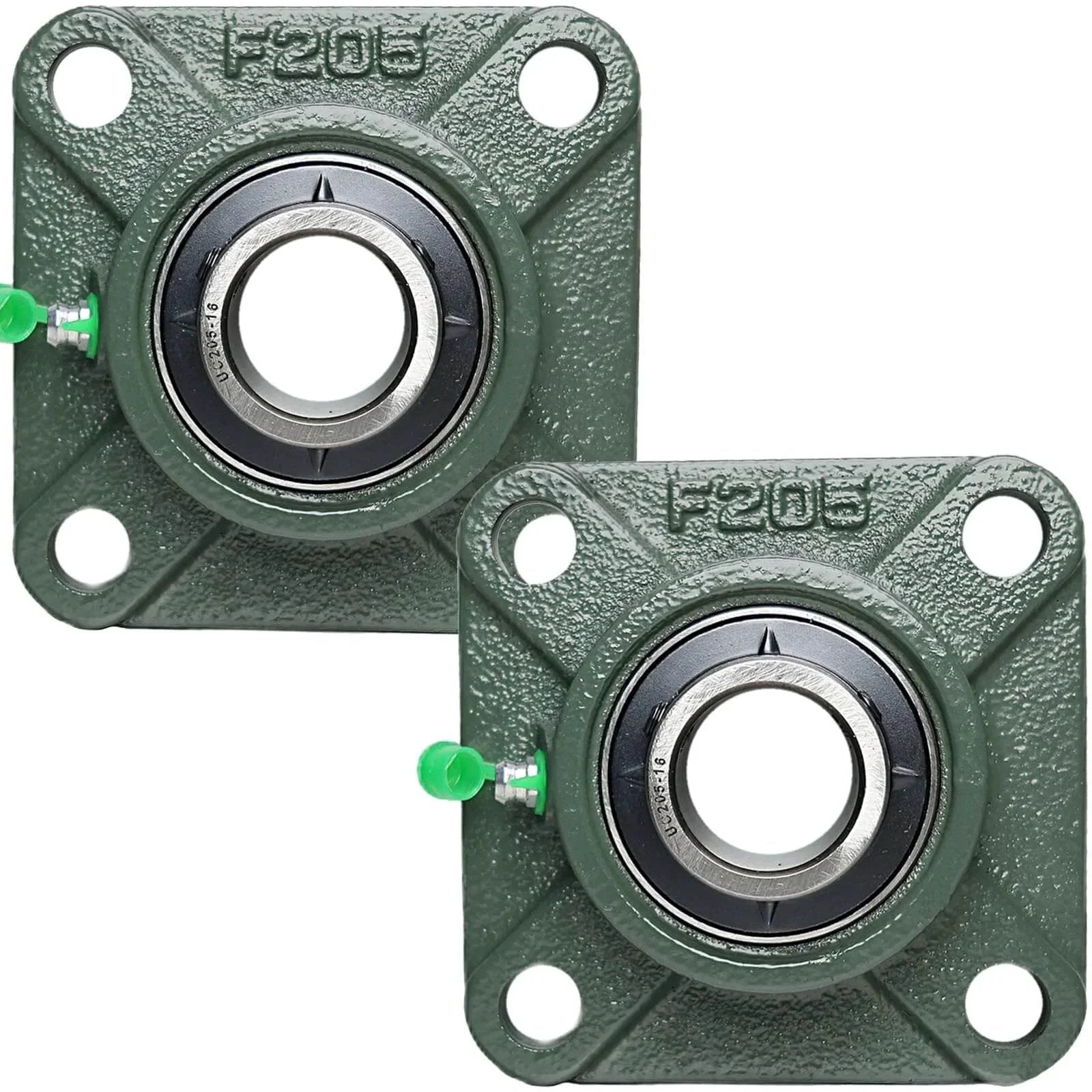 2 Pack UCF205-16 Pillow Block Bearing - Square Flange Mounted, 1" bore, cast iron base