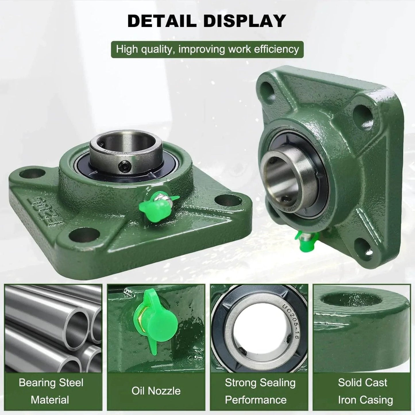 Front view of 2 Pack UCF205-16 Pillow Block Bearing - Square Flange Mounted Pillow Block Bearings with solid cast iron base and 1" bore