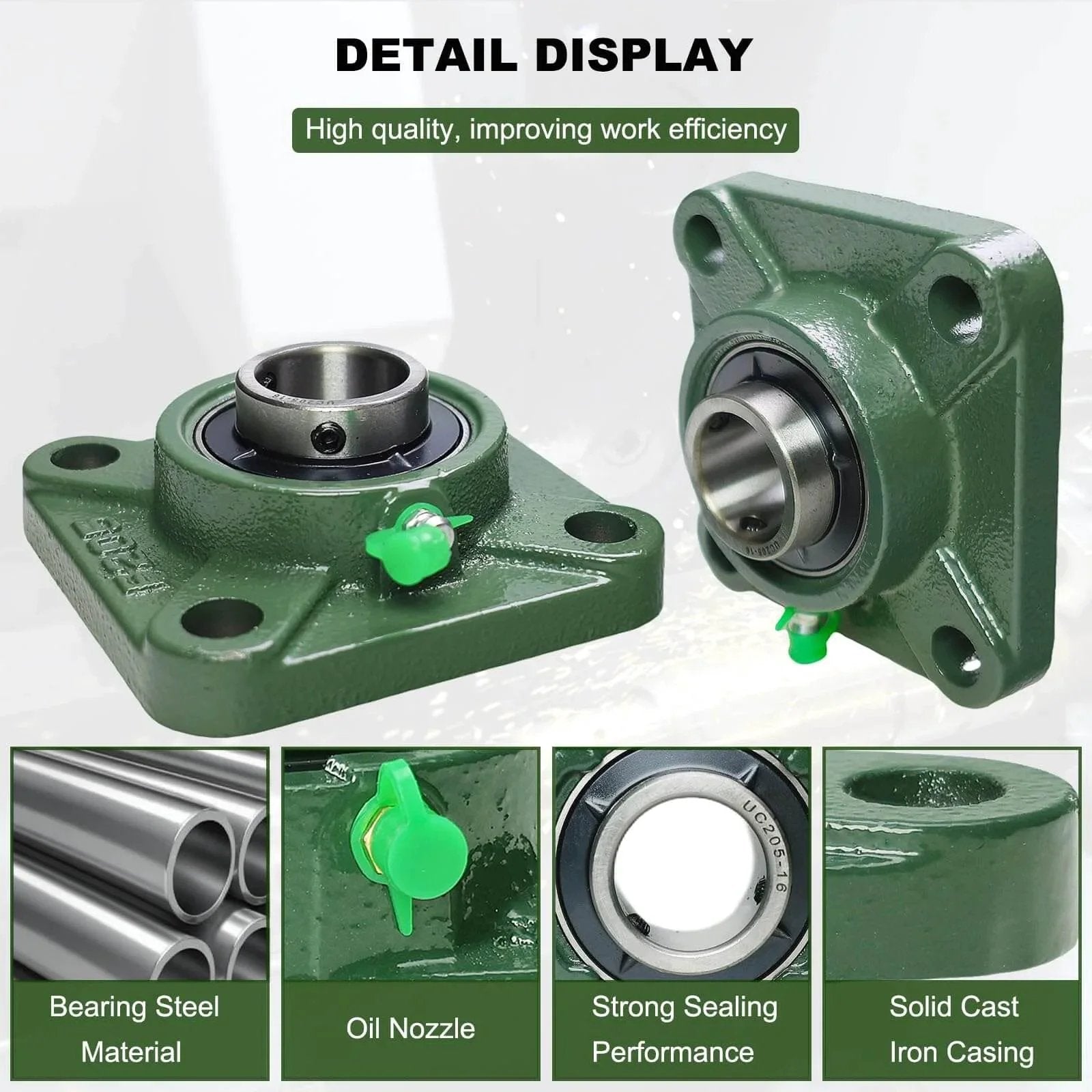 Front view of 2 Pack UCF205-16 Pillow Block Bearing - Square Flange Mounted Pillow Block Bearings with solid cast iron base and 1" bore