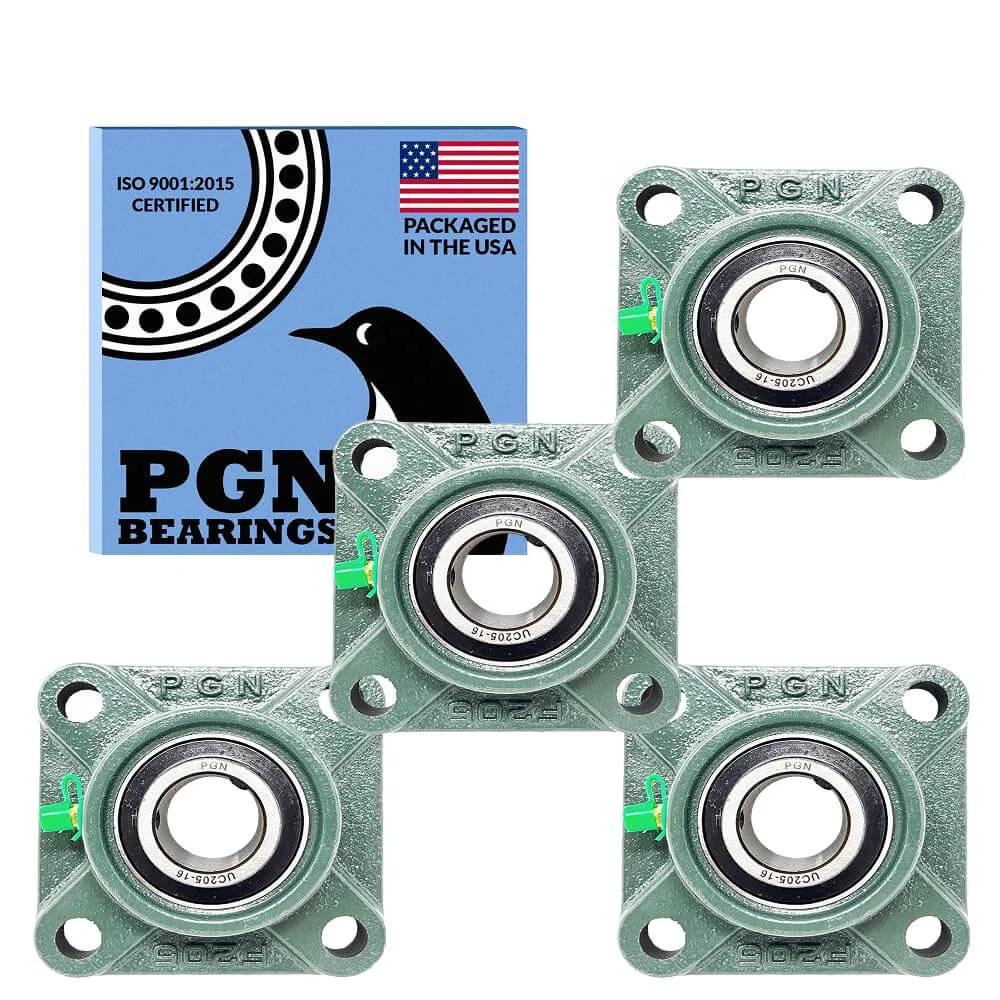 UCF205-16 Pillow Block Bearing - Pack of 4 Square Flange Mounted Pillow Block Bearings - Chrome Steel Bearings with 1" Bore - Self Alignment