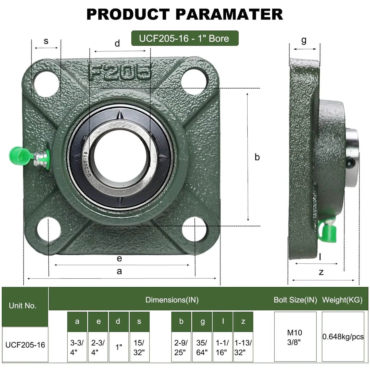2 Pack UCF205-16 Pillow Block Bearing featuring square flange, self-alignment, bearing steel with 1" bore, solid cast iron base.