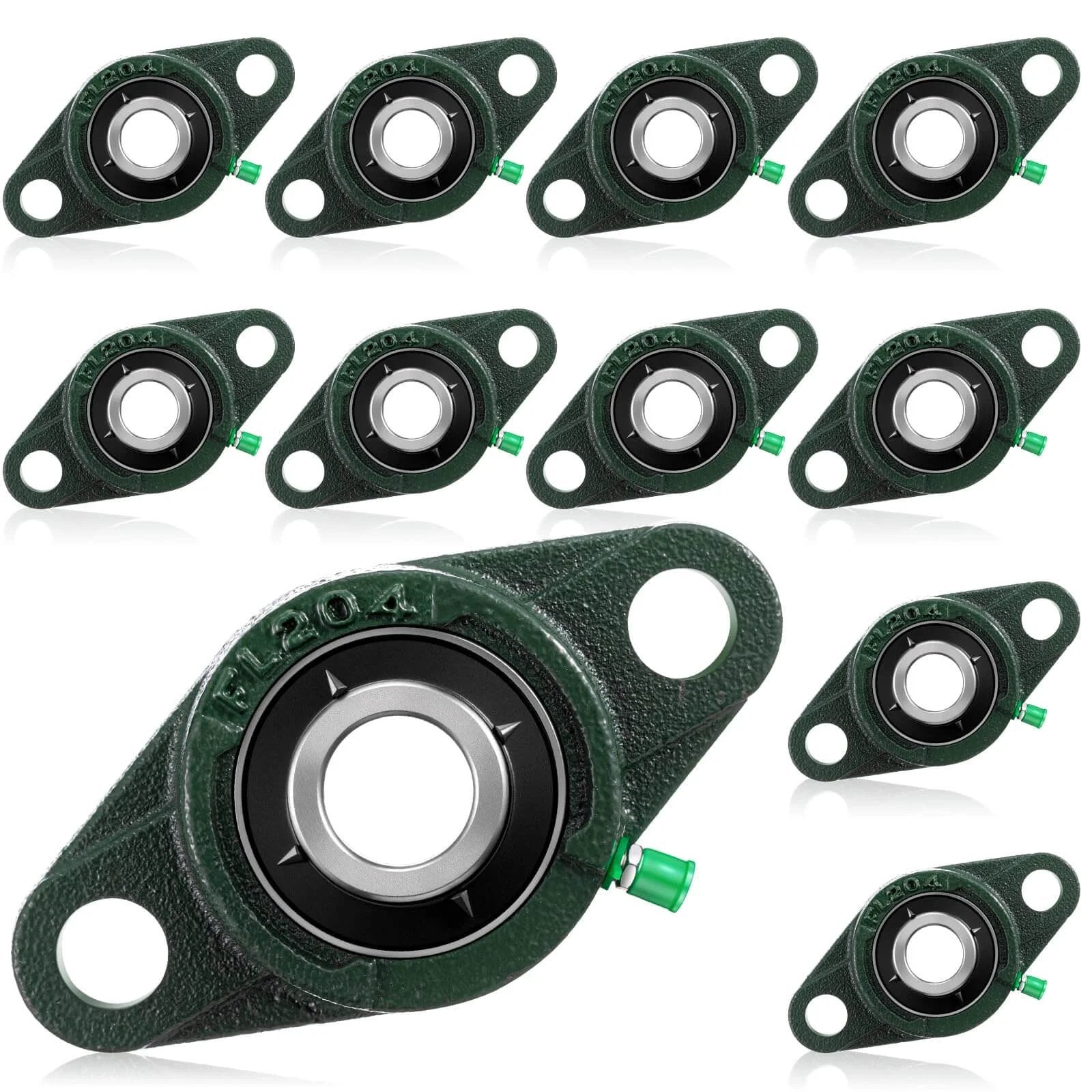 10 Pack UCFL204-12 Pillow Block Bearing 3/4 in Bore Shaft Flange Mount Ball Bearing Unit 2-Bolt, Self Aligning Cast Iron Housing