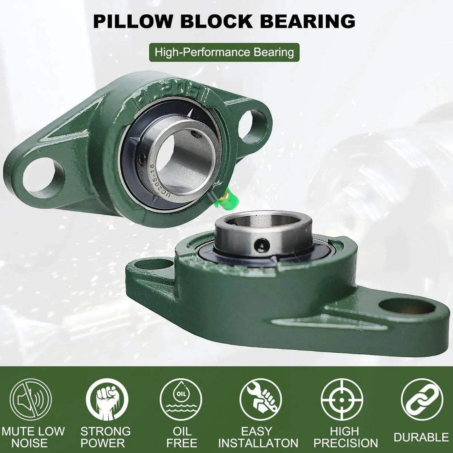 Two Pack UCFL20516 Pillow Block Bearing With 1 Inch Bore And Two Bolt Flange Self Aligning Cast Iron Housing Set Screw Locking Style