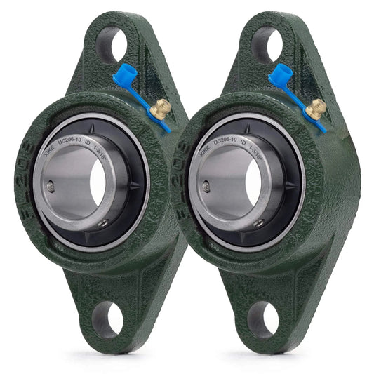 2 Pcs UCFL206-19 Bore 1-3/16" Pillow Block Flange Mounted Ball Bearings, Solid Cast Iron Base and Self Aligning Chrome Steel Sealed Bearings.