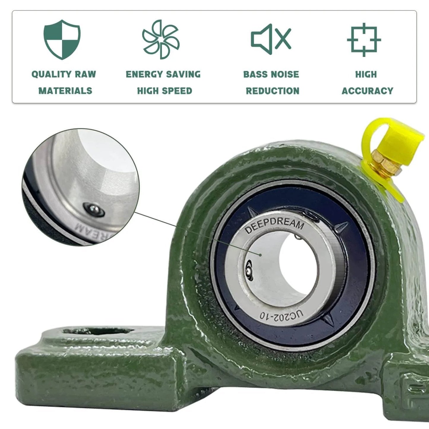 4 PCS UCP202-10 5/8 inch Pillow Block Bearing Mounted Pillow Block Bearing 5/8" Inside Diameter, highlighting features.