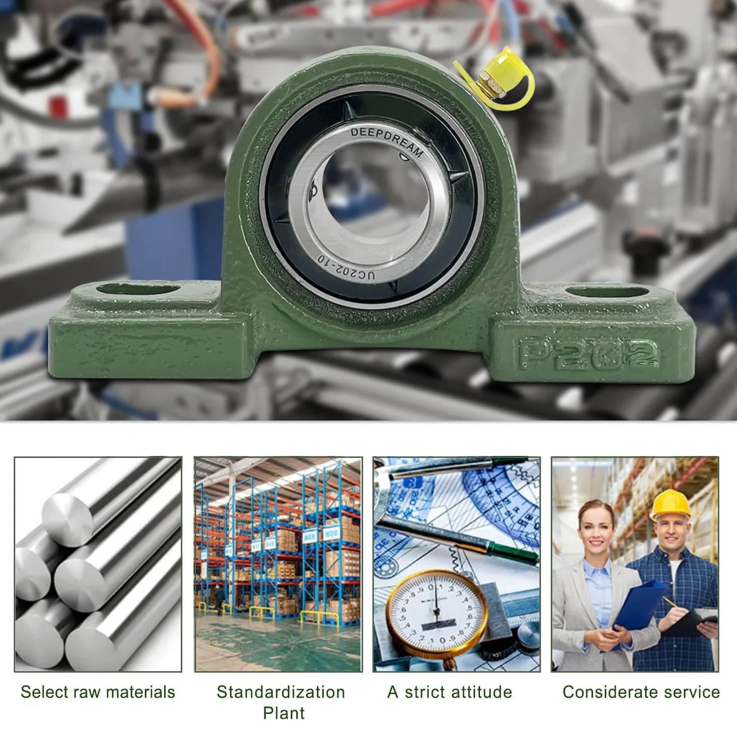 Close-up of 4 PCS UCP202-10 5/8 inch Pillow Block Bearing Mounted Pillow Block Bearing with visible chrome steel material