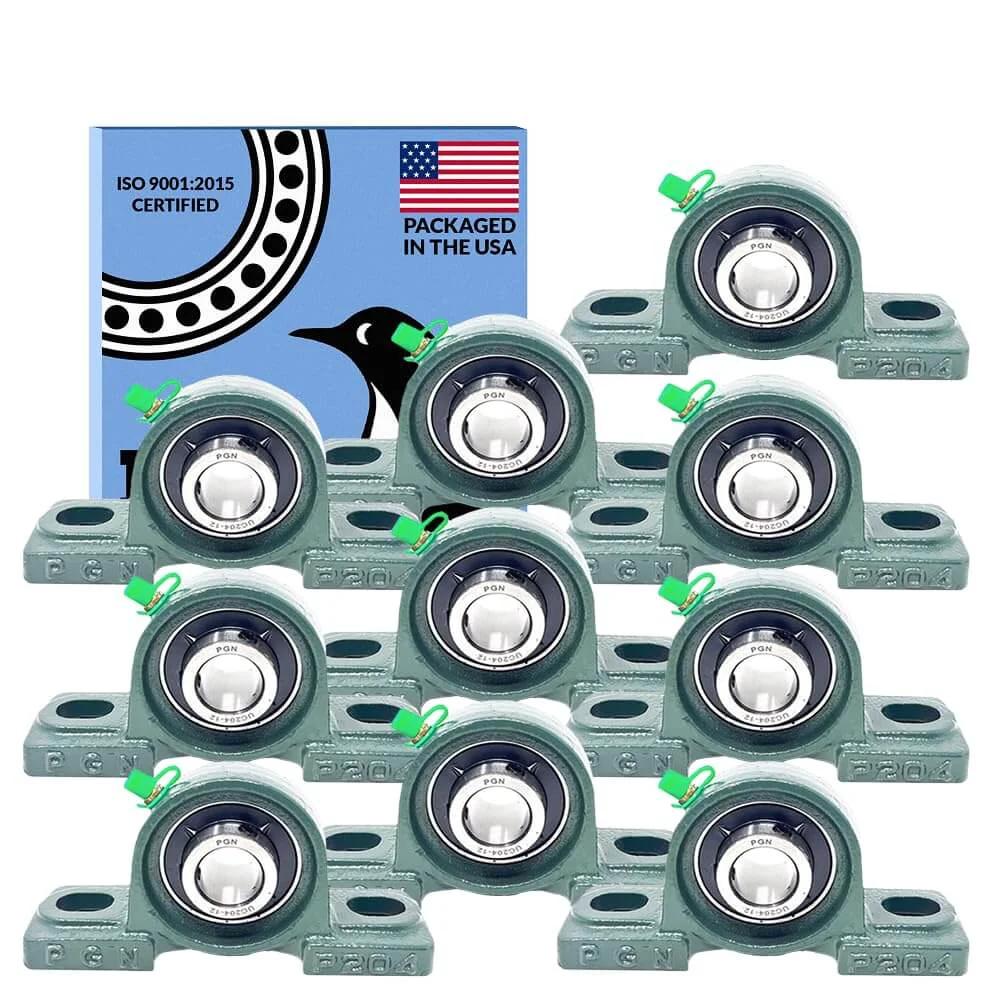 UCP204-12 pillow block bearing pack of 10 with 3/4 inch bore, self aligning mounted units using chrome steel bearings