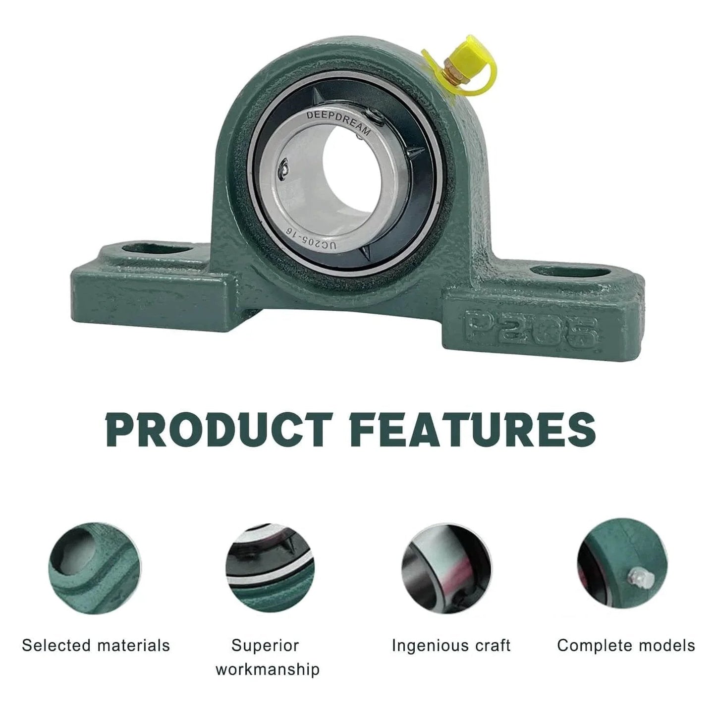 Front view of UCP205-16 Pillow Block Bearing 1 inch Shaft Pack of 2 Mounted Bearings p205 Cast Iron with 1" Bore, Self Alignment