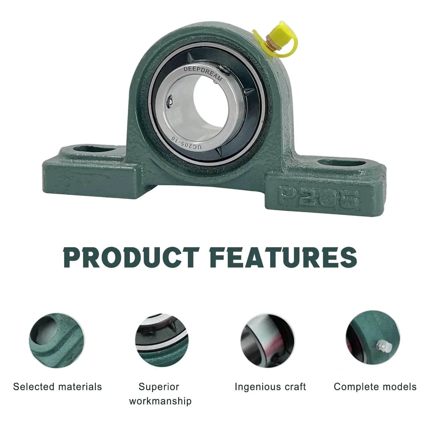 Front view of UCP205-16 Pillow Block Bearing 1 inch Shaft Pack of 2 Mounted Bearings p205 Cast Iron with 1" Bore, Self Alignment