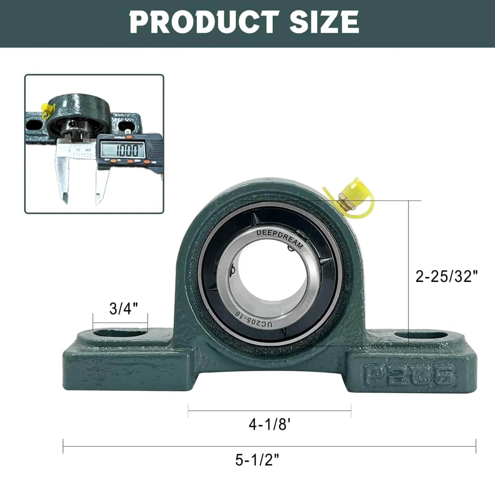 UCP205-16 Pillow Block Bearing 1 inch Shaft Pack of 2 Mounted Bearings p205 Cast Iron with 1" Bore, Self Alignment, product size diagram