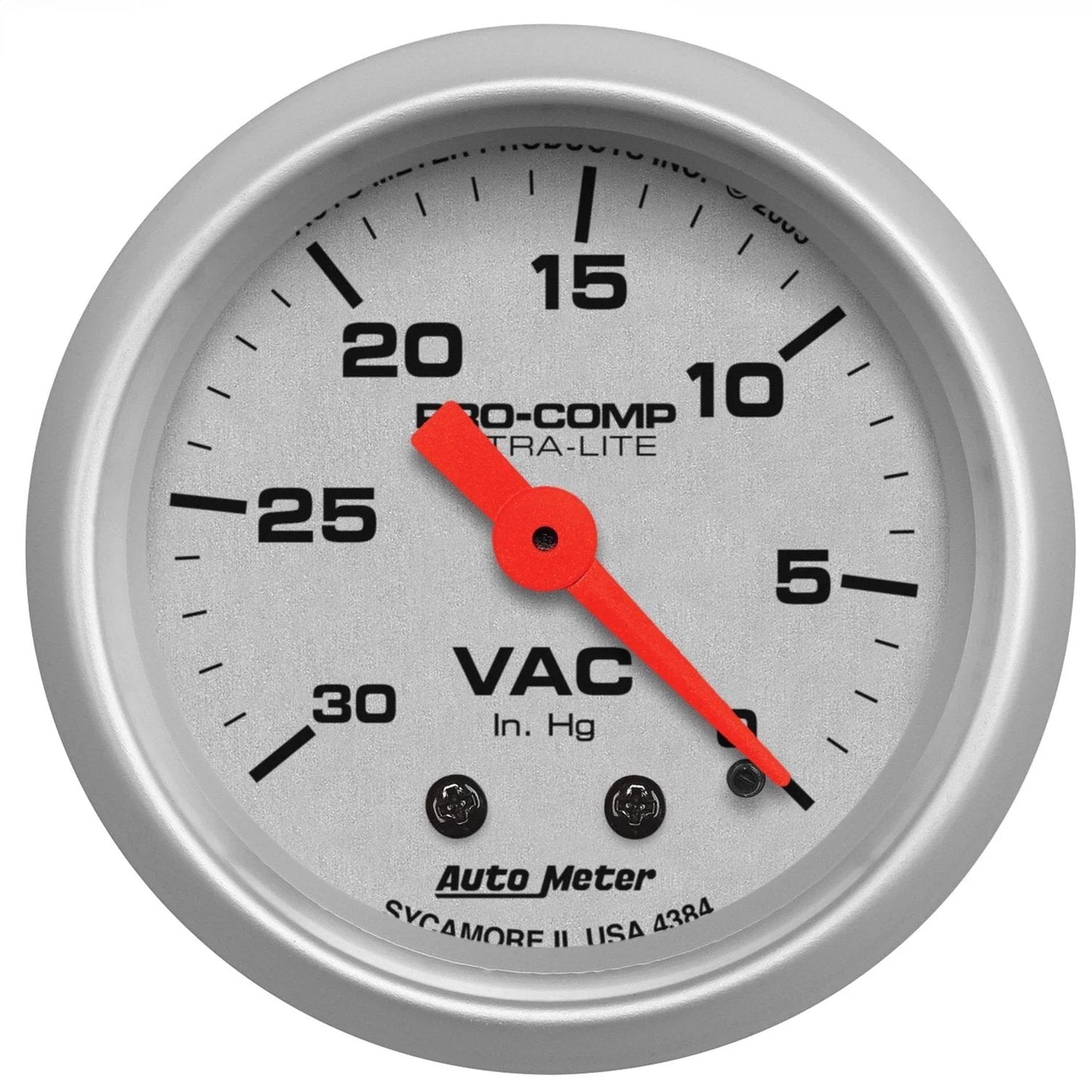 Ultra-Lite Mechanical Vacuum Gauge 2.3125 Inch Dial with perimeter lighting for precise vacuum readings.