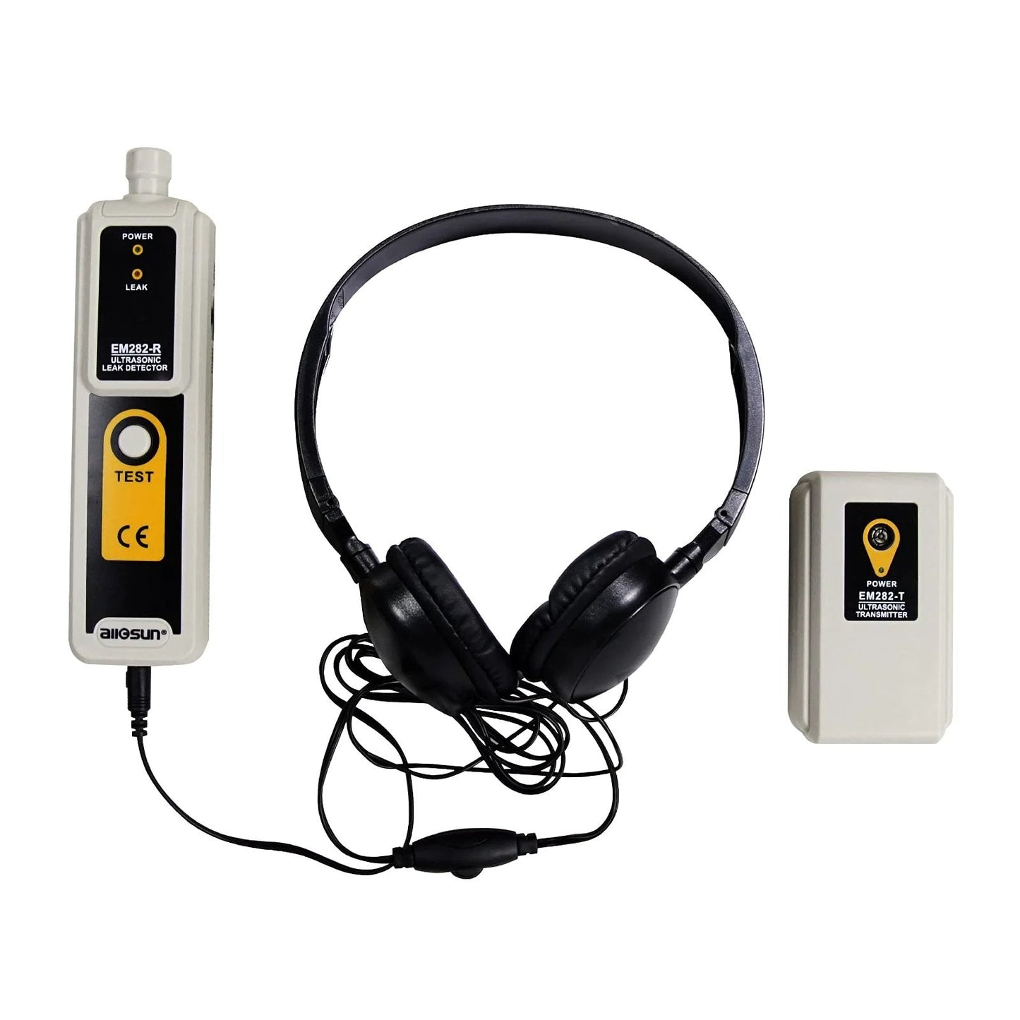 Ultrasonic Vacuum Leak Detector For HVAC And Automotive Pro Grade 40KHz Air Gas Leak Monitor with headphones and sensor.