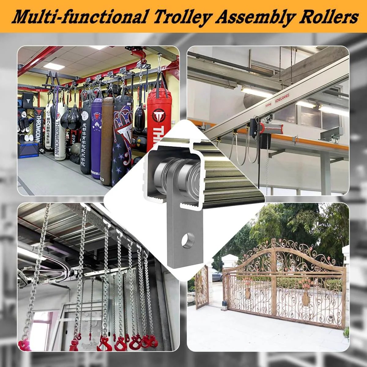 2 Wheel Unistrut Trolley Roller Assembly 4 Pack Metal Bearing Rollers for 1-5/8 Inch Strut Channels in various installations