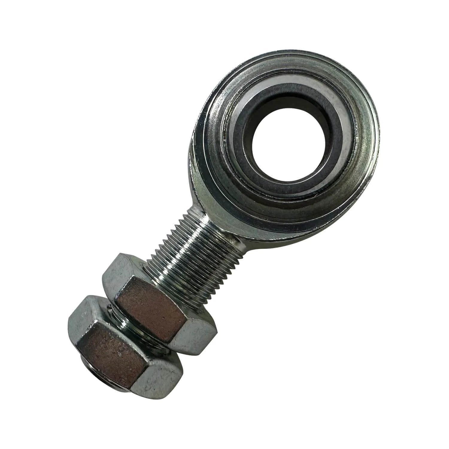 Universal 3/4 inch DD steering shaft support bearing heim joint, showing threaded metal design for street rods and custom builds
