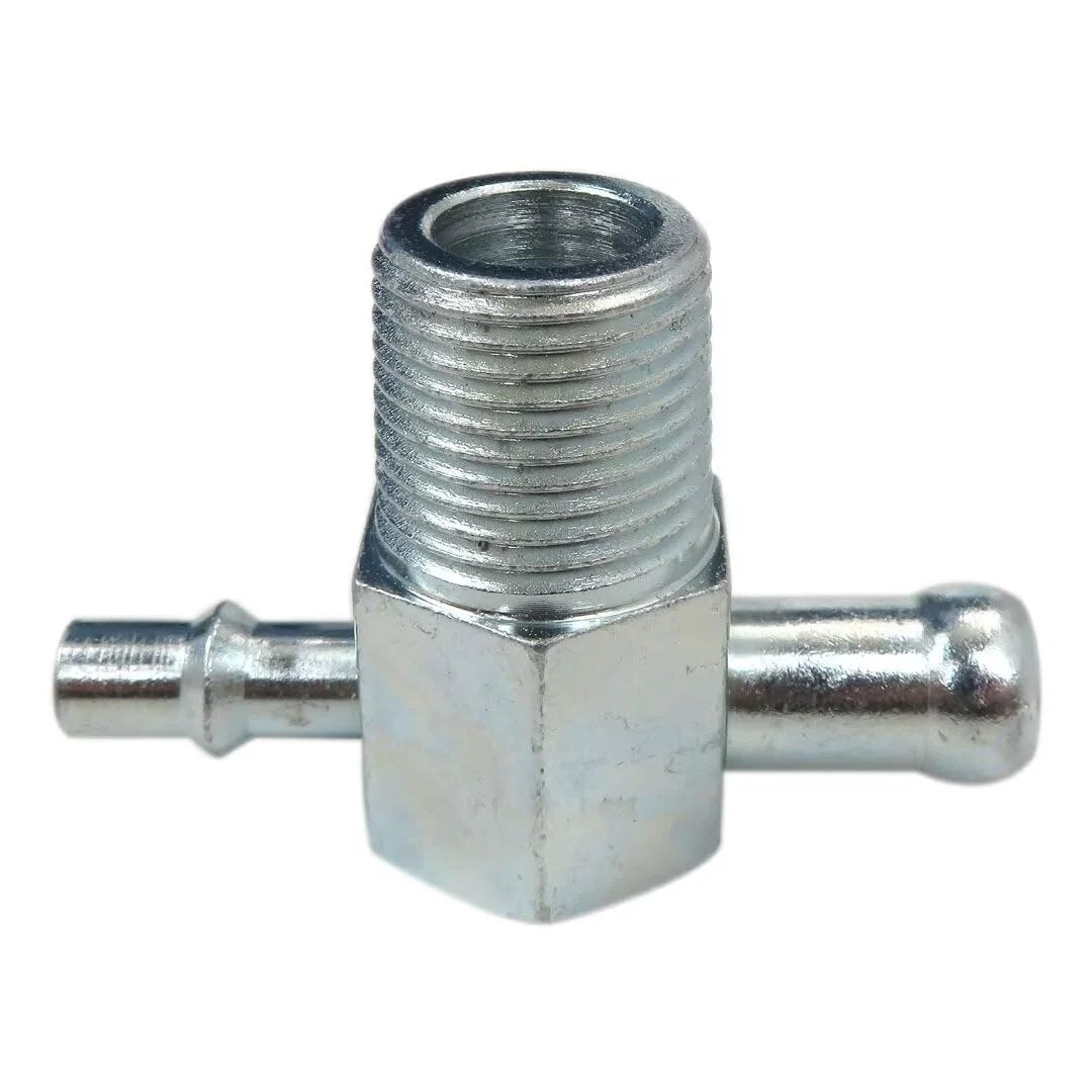 Universal Intake Manifold Vacuum Tee Fitting Three Eighths NPT Thread With Three Eighths And One Quarter Inlet Nipples Steel Zinc Plated.