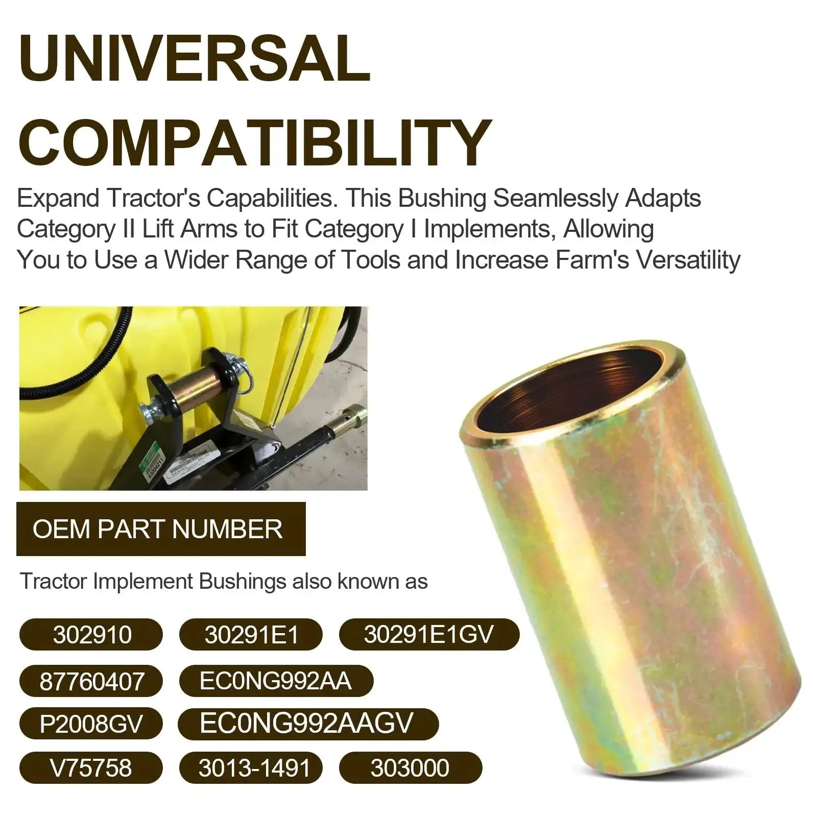 5 Pack Universal Lower Lift Arm Bushing Fits Category II To I Hitch Systems Cat I To Cat II For Tractor Implements
