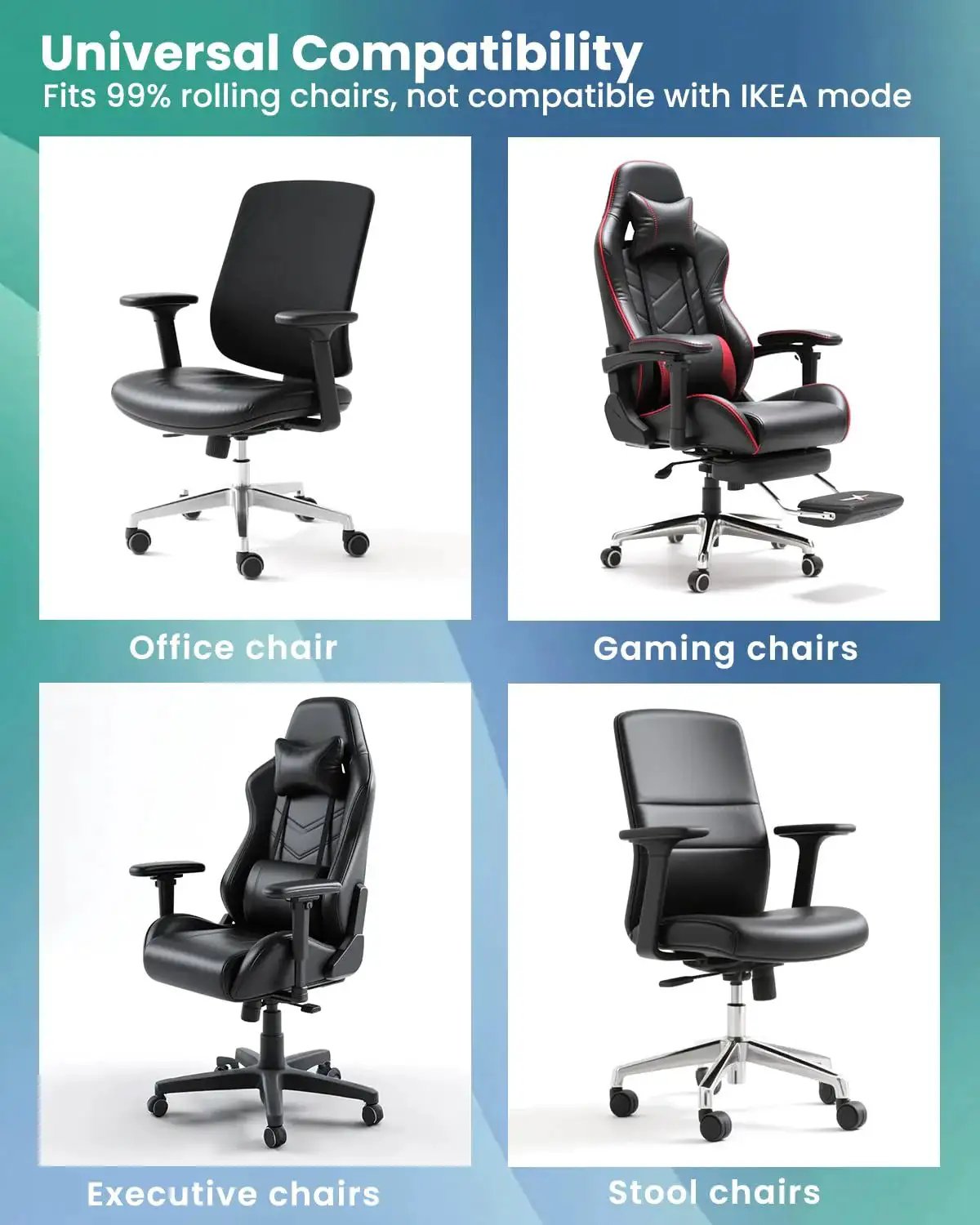 Four office chair types compatible with Heavy Duty Adjustable Office Chair Hydraulic Cylinder Replacement Supports Up To 1000 Pounds