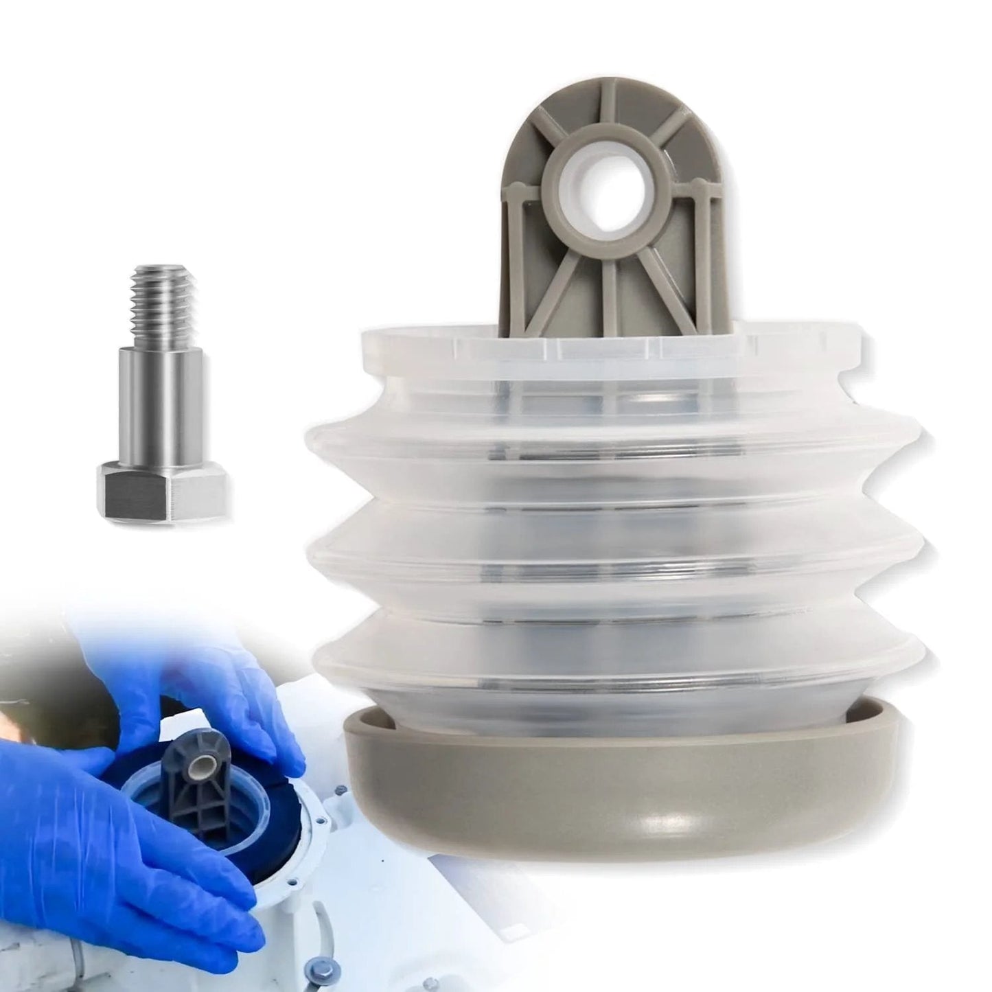 Universal Toilet Pump Bellow Kit for Dometic Sealand VG VHT Series, showing bellows and bolt for RV and boat installation.