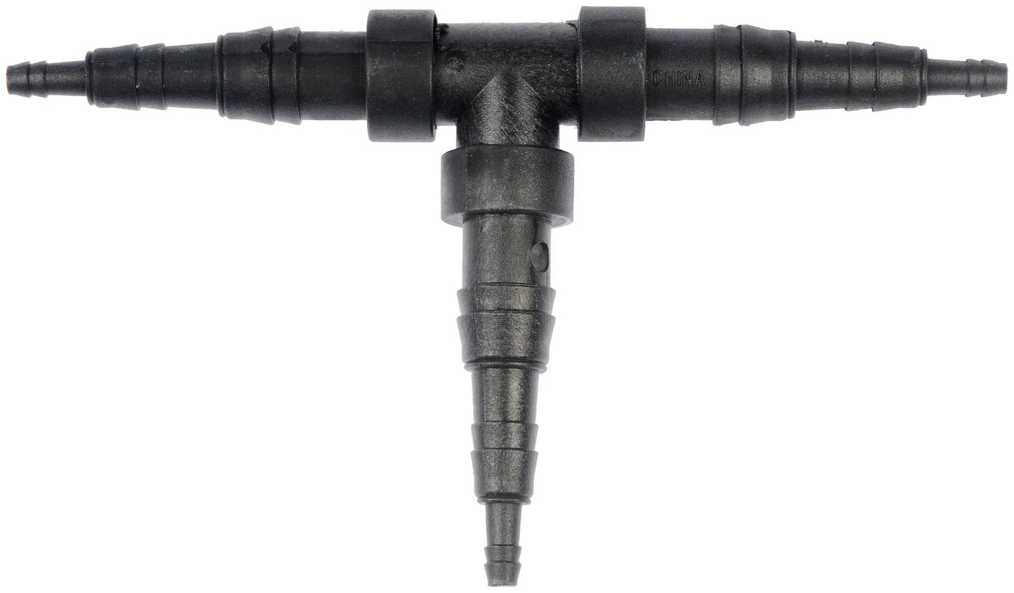 Universal Fit Black Hard Vacuum Tubing Tee Kit In One Eighth Inch One Quarter Inch Or Three Eighth Inch Size Durable Plastic Or Heat Resistant PVC Vinyl Construction Ten Pack For Auto Use Built Tough By Dorman - black T-shaped vacuum tee fitting