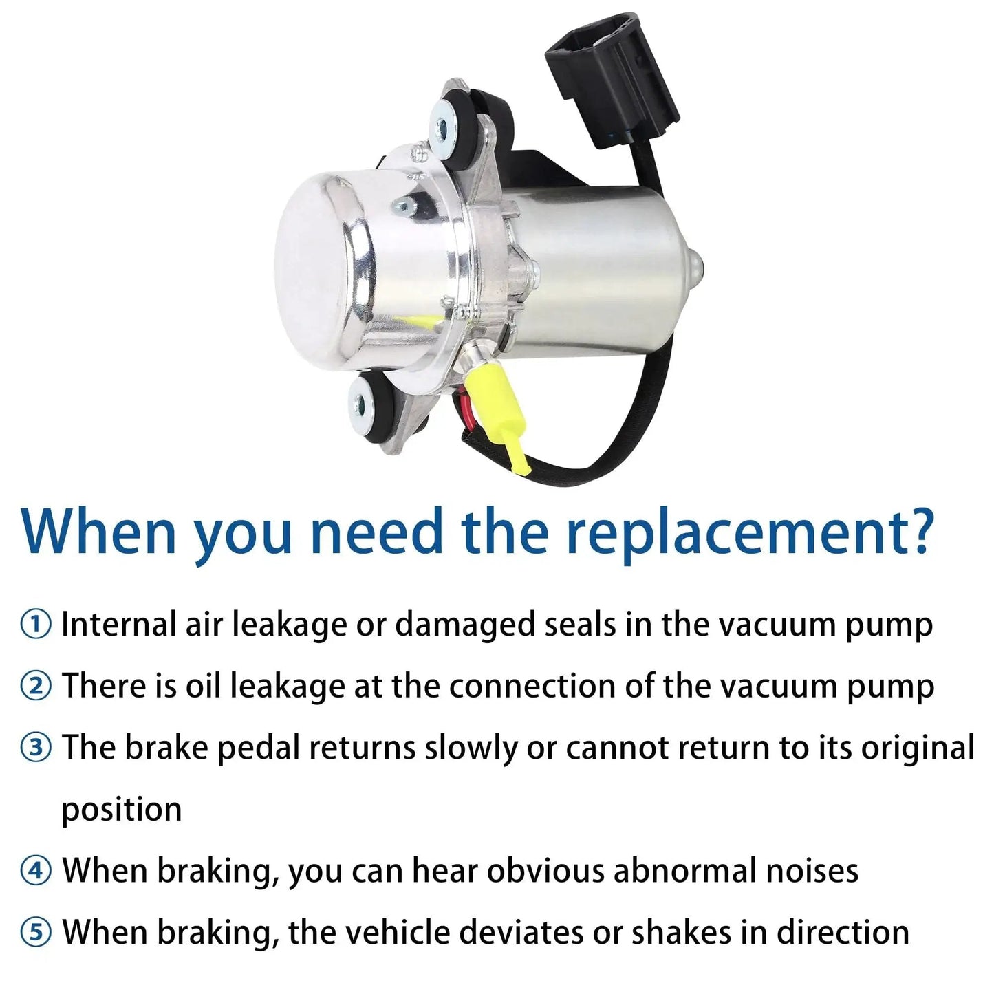 Electric Vacuum Pump For Jeep Wrangler JK JKU 2012 2018 And Volvo GM Buick Cadillac Vehicles UP28 Replacement shown with features list