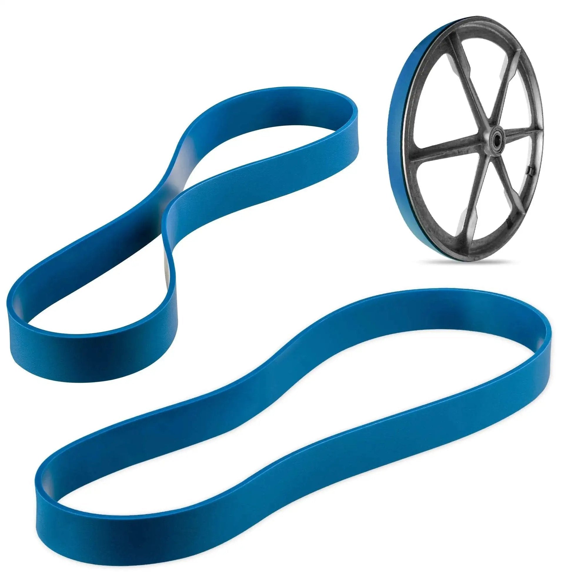 Urethane Band Saw Tire Set For 12 Inch Craftsman Bandsaw 113.243410 Part 41815 Fits 12 Inch 2 Pack, shown with band saw wheel