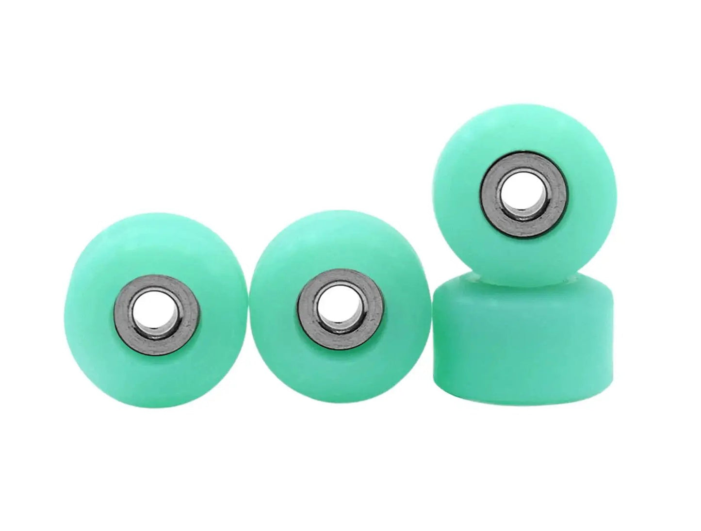 Apex 71D Urethane Fingerboard Wheels 7.7mm UV Neon Teal Teak with Ultra Spin Bearings for Smooth Grinds and Fast Spins