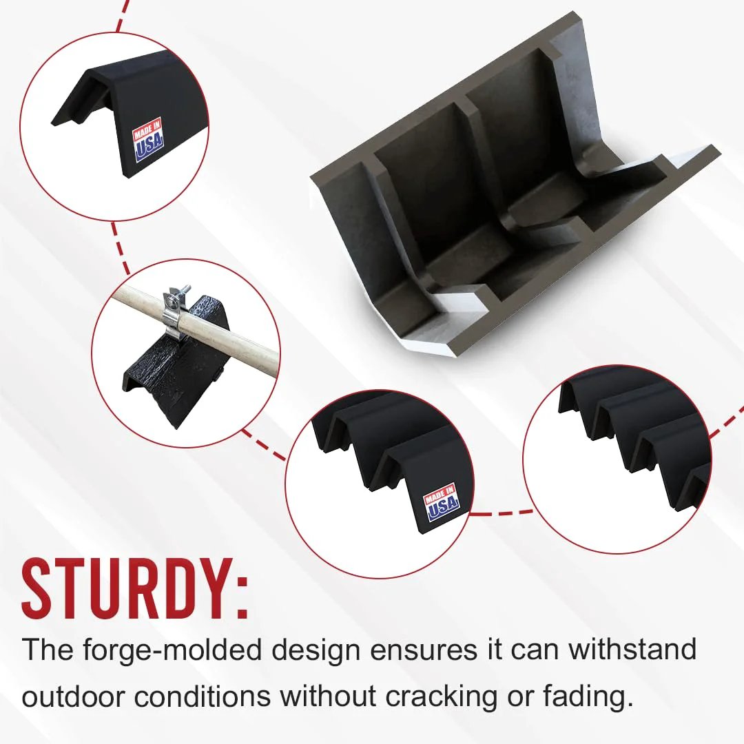 USA Made Cut To Length Rooftop Pipe Support For 6 Inch Pipes Heavy Duty Pipe Cradle angled view, durable recycled plastic material.