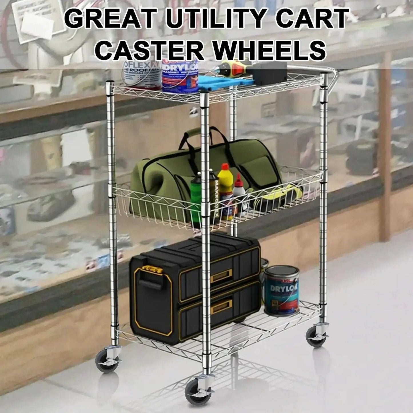 Utility cart on Heavy Duty 4 Inch Thermoplastic Rubber Caster Wheels Set Of 4 With 1/2-Inch-13 X 1-1/2 Inch Threaded Stem