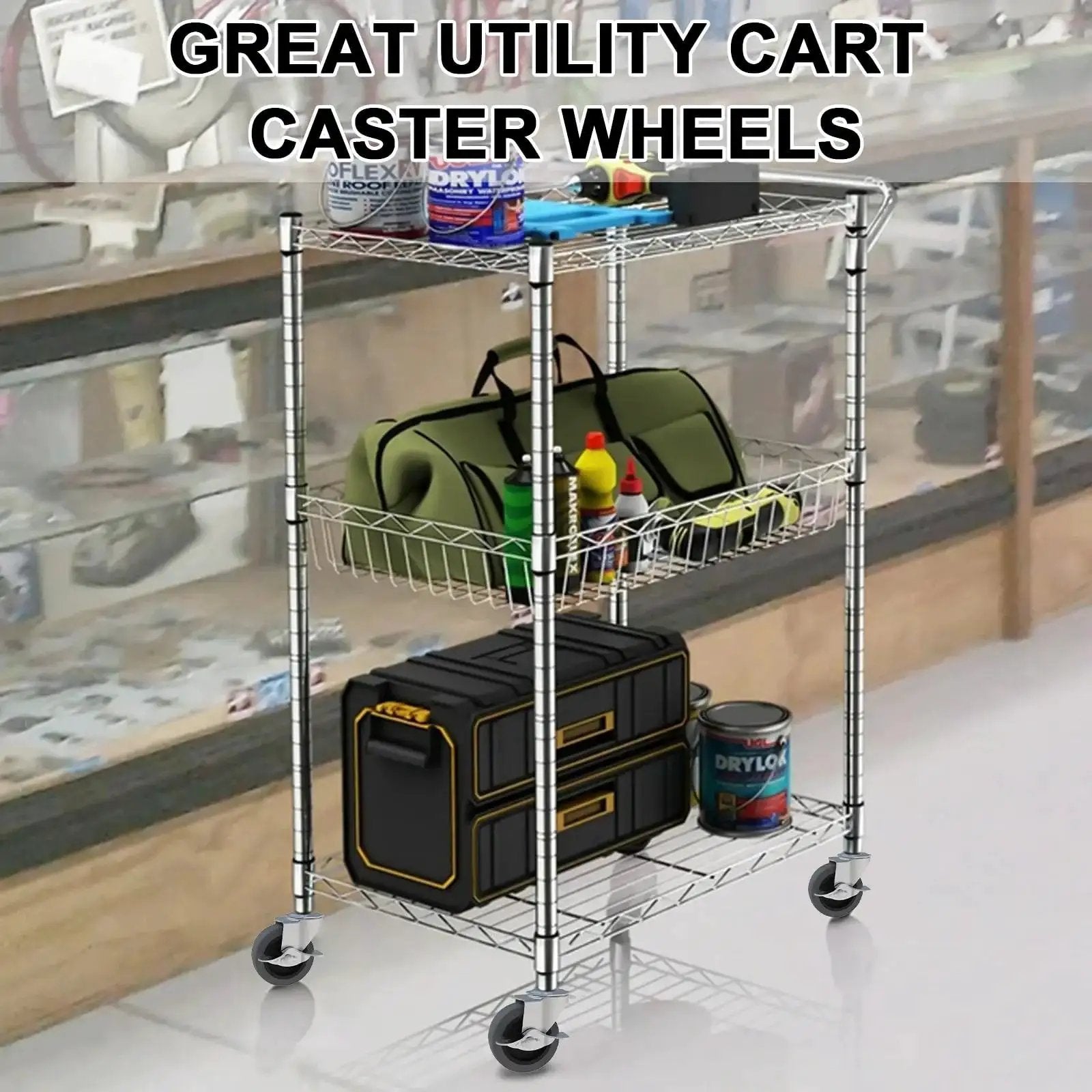 Utility cart on Heavy Duty 4 Inch Thermoplastic Rubber Caster Wheels Set Of 4 With 1/2-Inch-13 X 1-1/2 Inch Threaded Stem