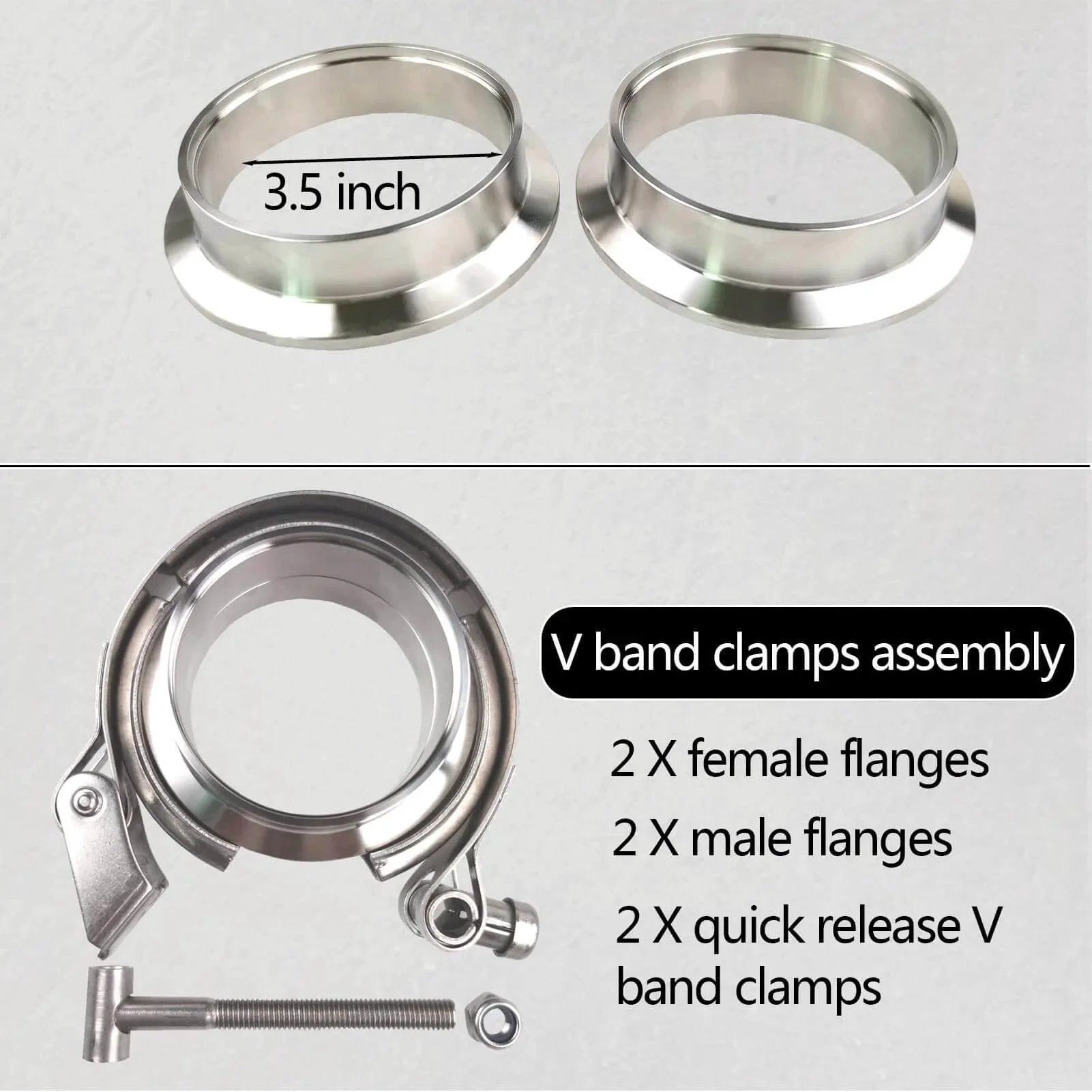 2 Pack 3.5 Inch Quick Release V Band Clamp With 304 Stainless Steel Male And Female Flanges For Exhaust Downpipes Intercooler Piping