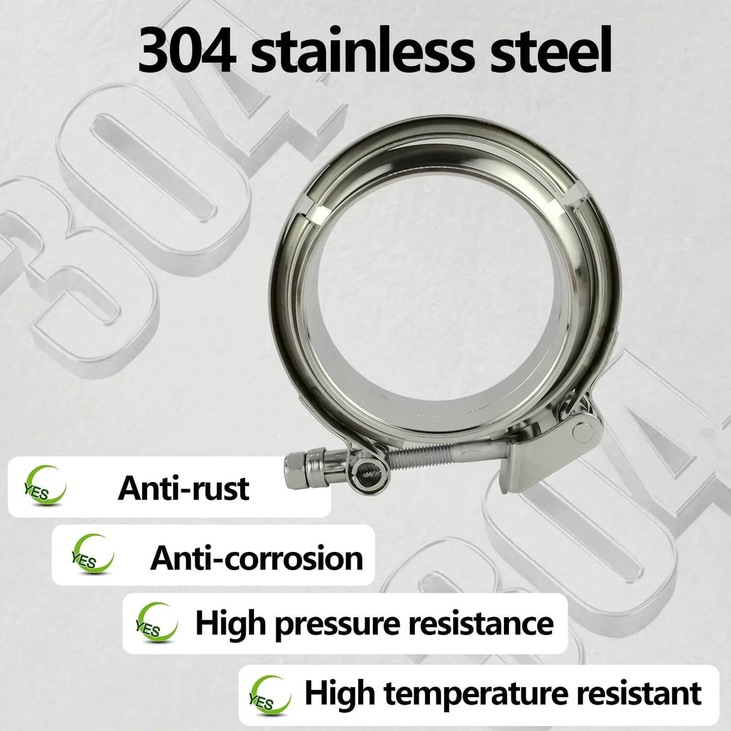 Close-up of 2 Pack 3.5 Inch Quick Release V Band Clamp With 304 Stainless Steel Male And Female Flanges for durability