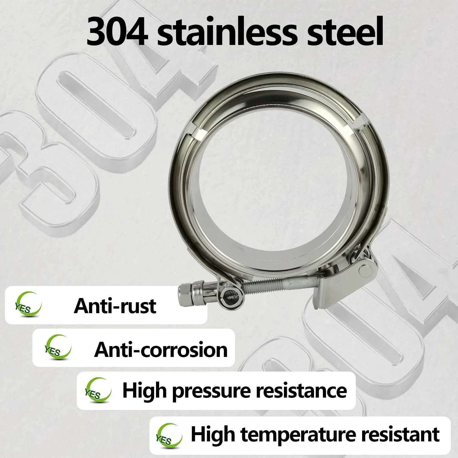 Close-up of 2 Pack 3.5 Inch Quick Release V Band Clamp With 304 Stainless Steel Male And Female Flanges for durability