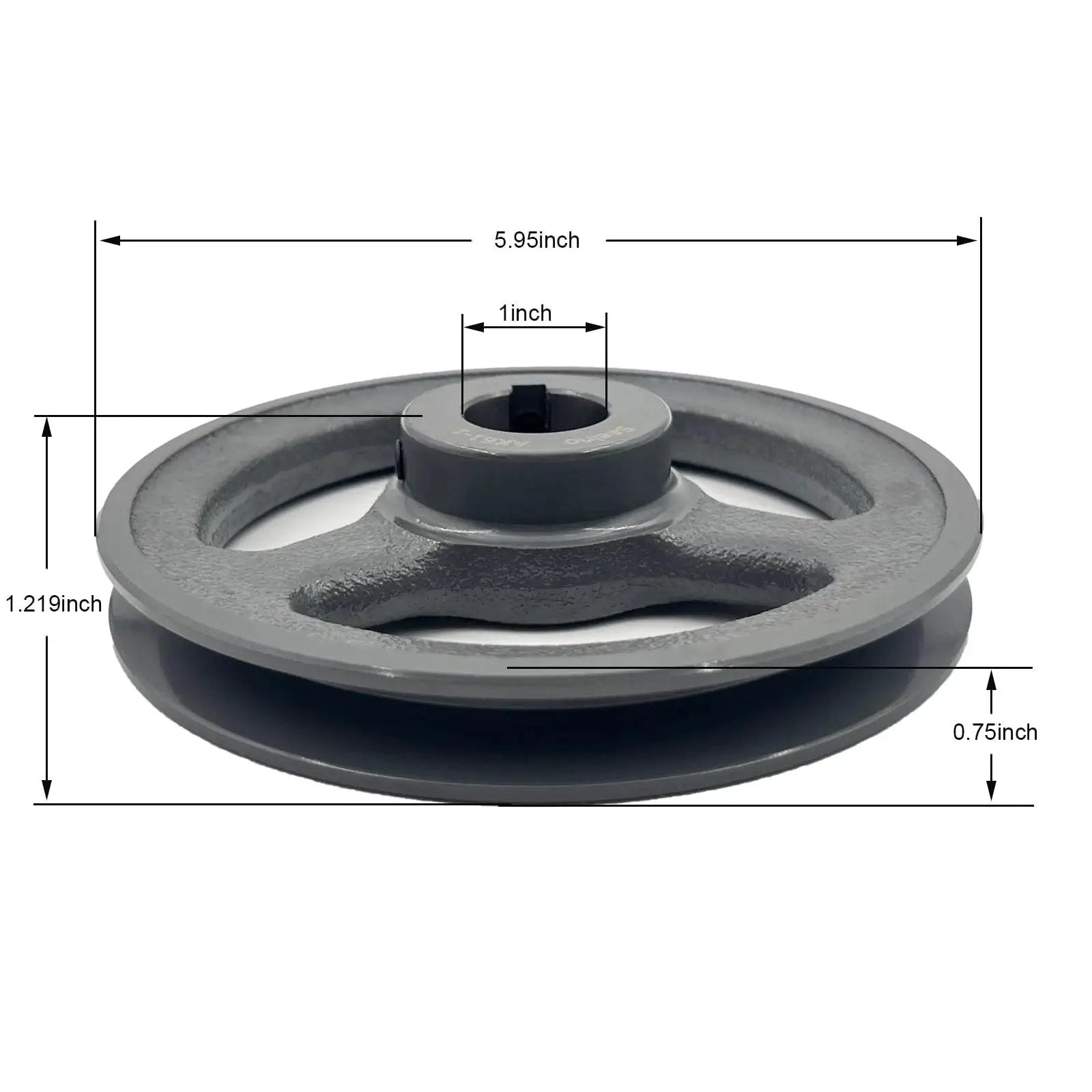 AK61-1 Saelno 1 Inch Bore V Belt Pulley 5.95 Inch OD Cast Iron with dimensions visible