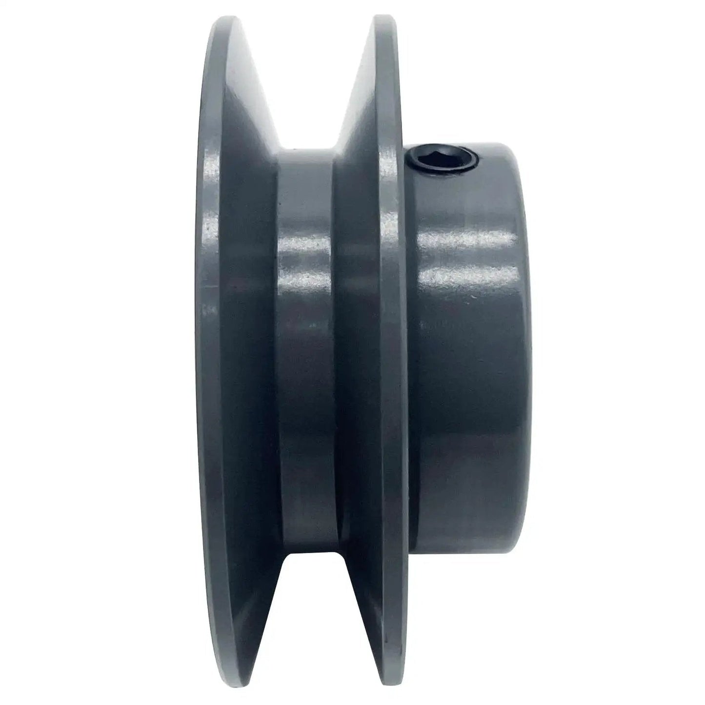 Side view of V Belt Pulley 2.5 Inch Outer Diameter Five Eighths Inch Fixed Bore 1 Groove Cast Iron for A 3L 4L V Belts