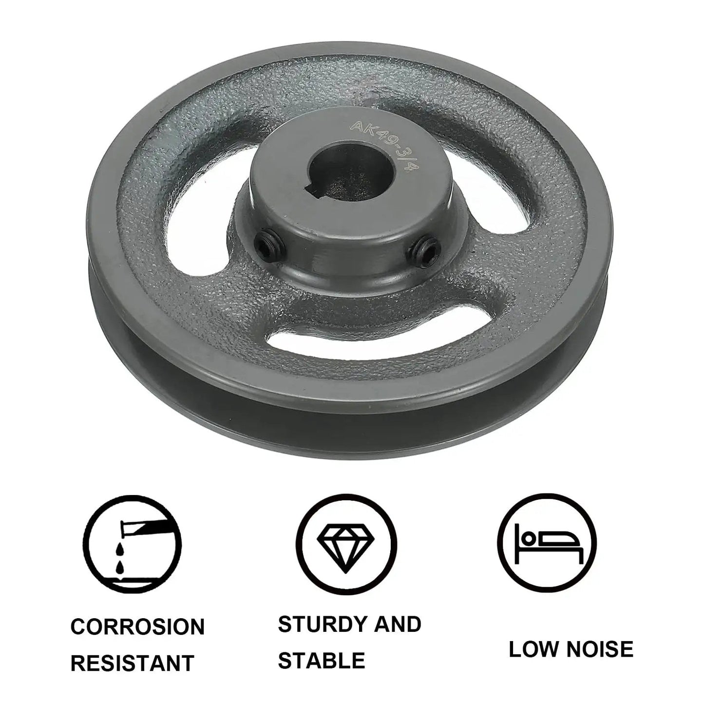 V Belt Sheave 4.75 Inch Outer Diameter Three Quarter Inch Bore Single Groove, Cast Iron, Sturdy Design, Wear Resistant