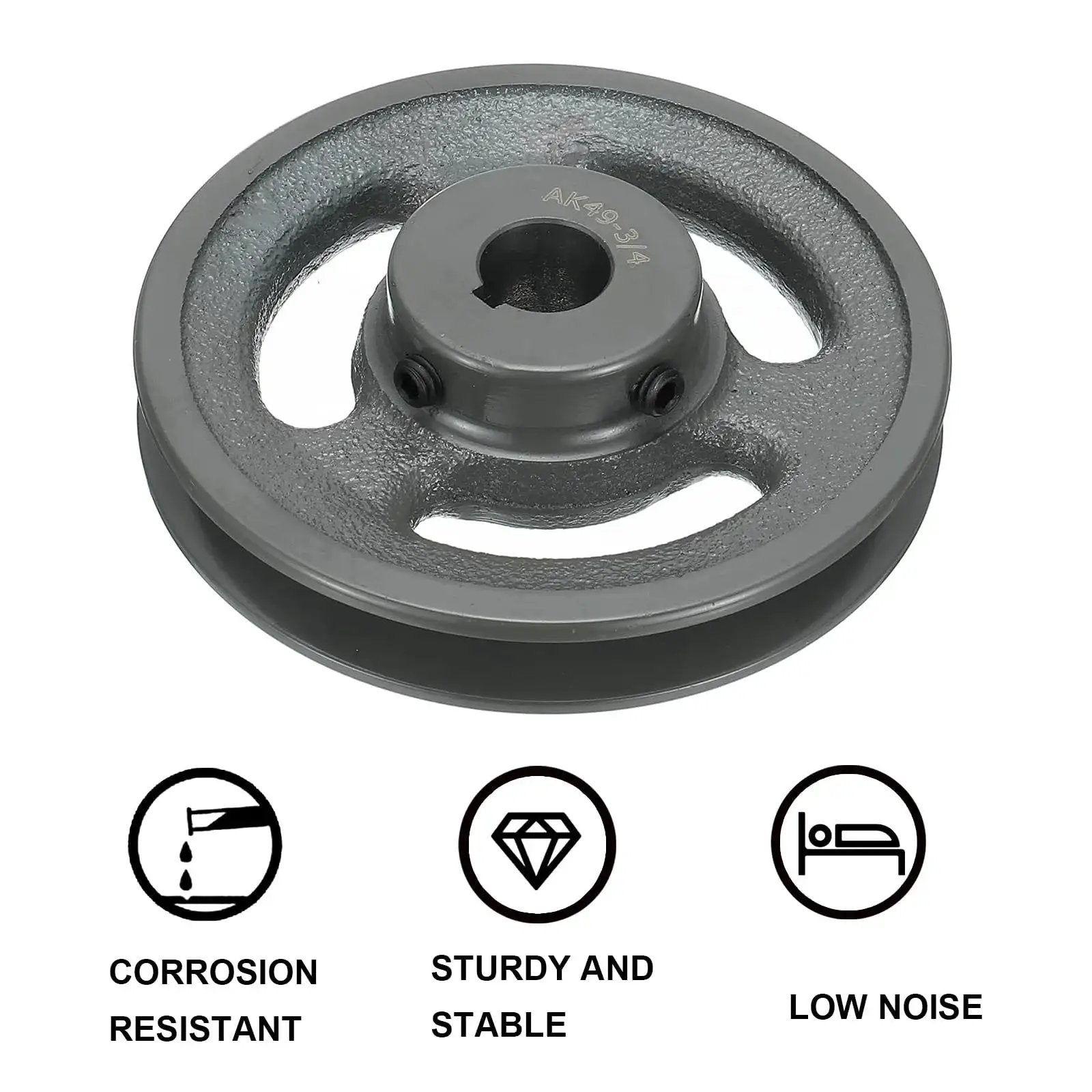 V Belt Sheave 4.75 Inch Outer Diameter Three Quarter Inch Bore Single Groove, Cast Iron, Sturdy Design, Wear Resistant