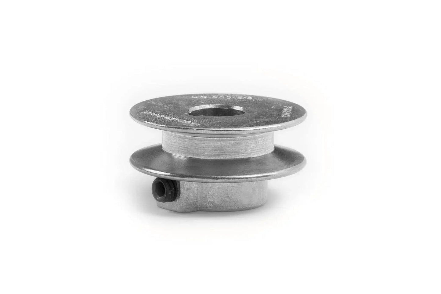 Front view of V Groove Drive Pulley with Two Inch Diameter and Five Eighths Inch Bore Die Cast Z3A Zinc Alloy, showing set-screw hole.