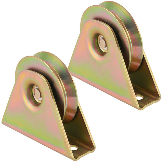2 Pack 3.5 Inch V Type Sliding Gate Rollers With Bracket, V Groove Track Wheel Steel Rollers For Sliding Gate Frame Track Rail Industrial Machines, High Load Capacity Zinc Plated Durable Smooth Operation