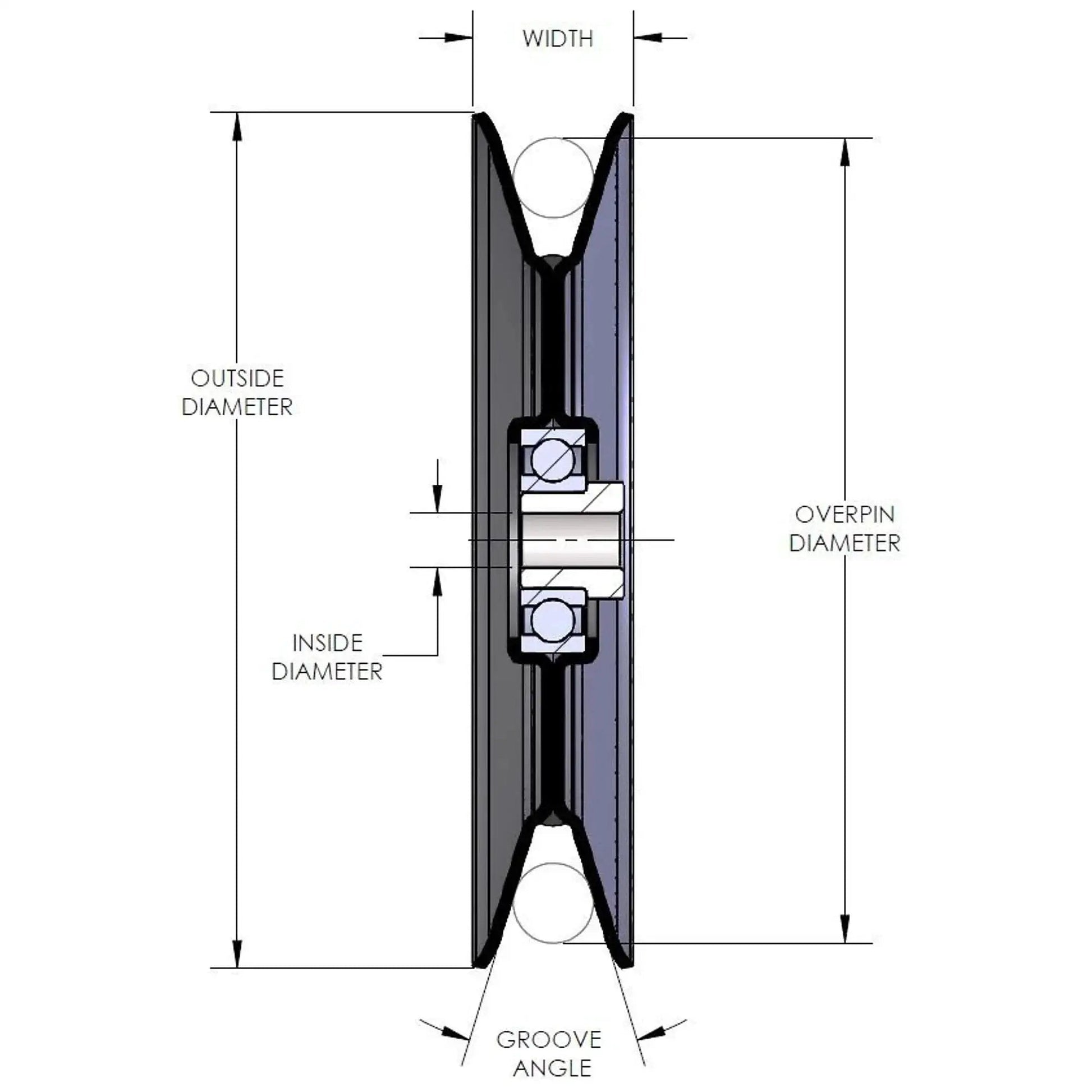 Diagram of V-Groove Drive Pulley 4 Inch Outside Diameter 3/4 Inch Bore Heavy Duty Split Steel Construction with dimensional labels.