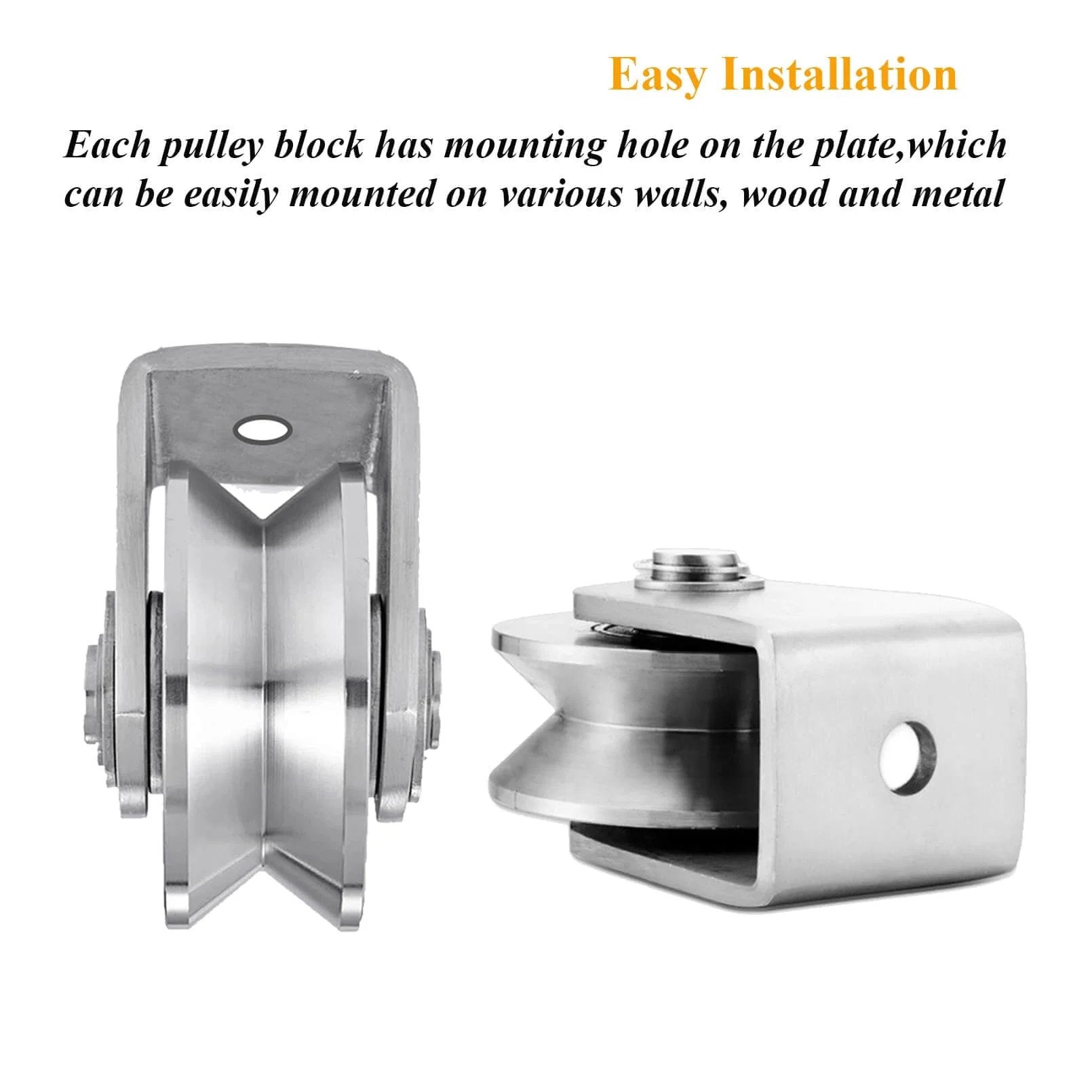 V Groove Wheel Stainless Steel Heavy Duty Wire Rope Pulley Block Sliding Gate Rollers Double Bearing Plate Caster