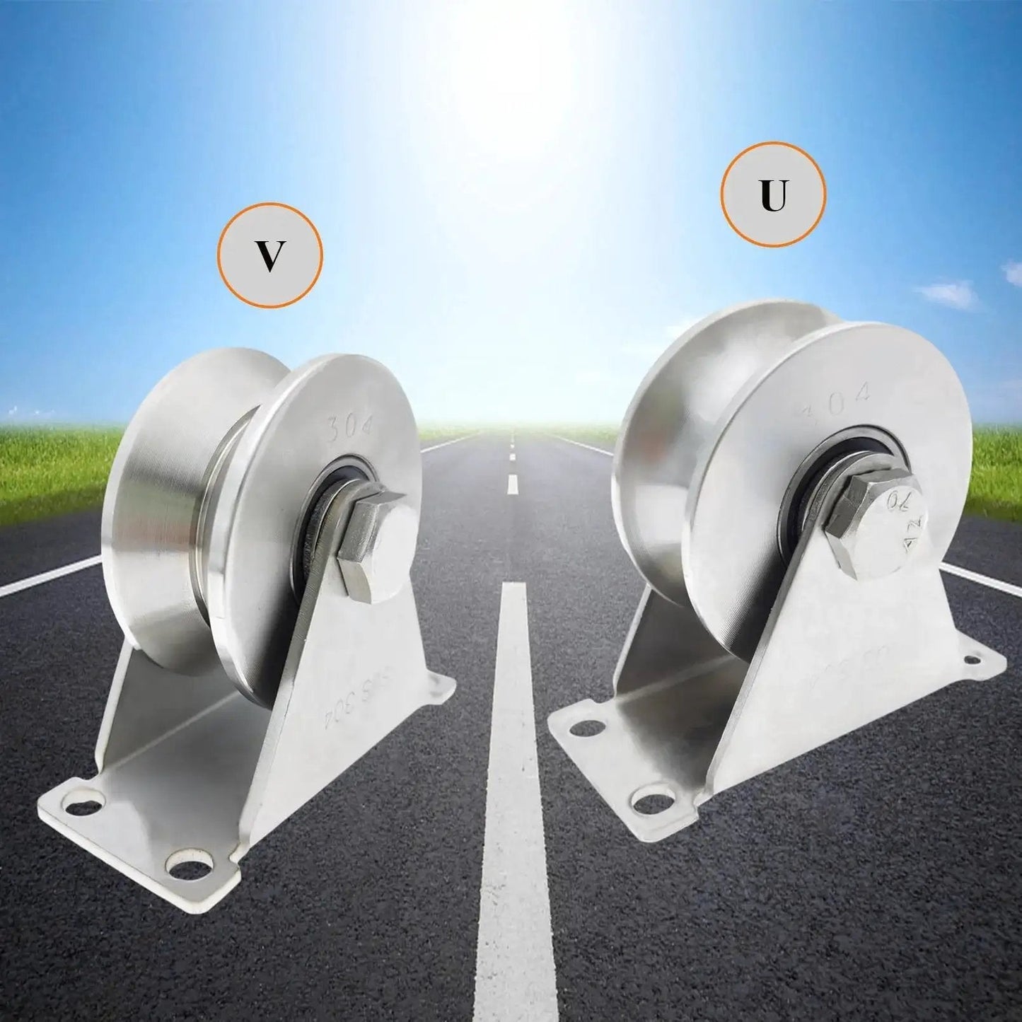 Stainless Steel 304 V Groove Gate Wheels Heavy Duty Track Roller With Double Bearing Plate Caster And V Shaped Bracket