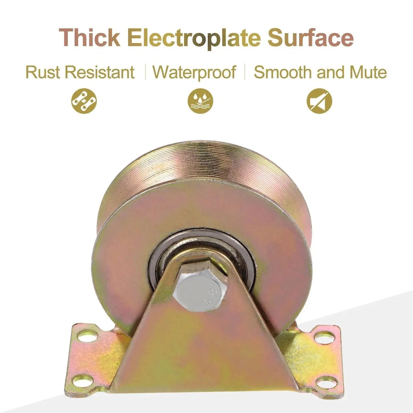 Close-up of single wheel from 8 Pack 3 Inch V Groove Wheel Sliding Gate Casters With Bracket, showing thick electroplate surface.