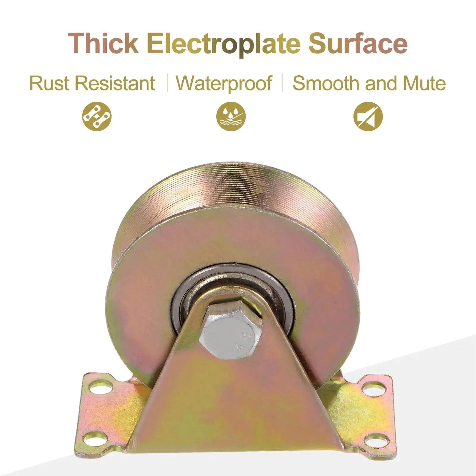 Close-up of single wheel from 8 Pack 3 Inch V Groove Wheel Sliding Gate Casters With Bracket, showing thick electroplate surface.