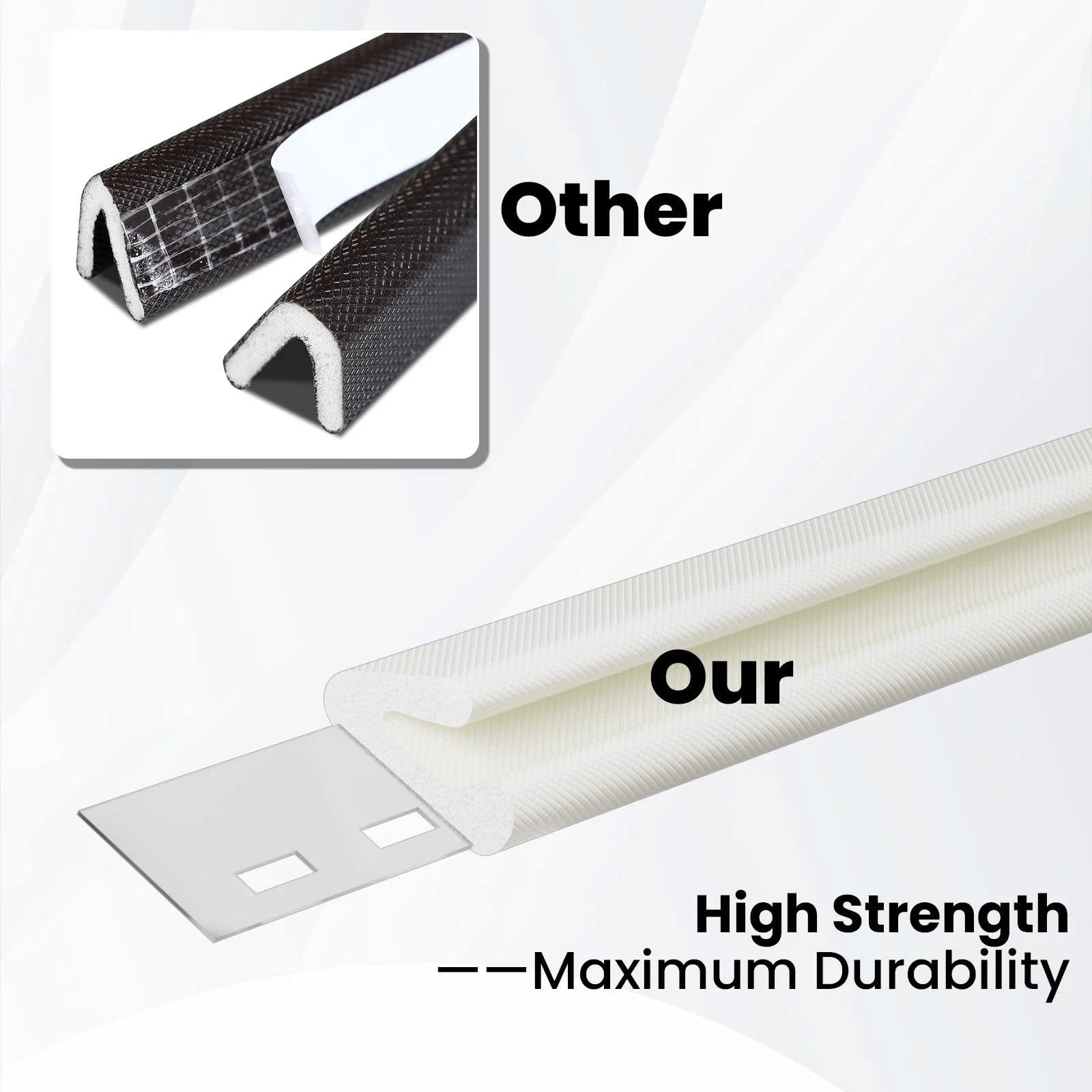Comparison of V Shaped Foam Weather Stripping For Door Frame Seal 19.7 Feet White Self Adhesive, showcasing durability.