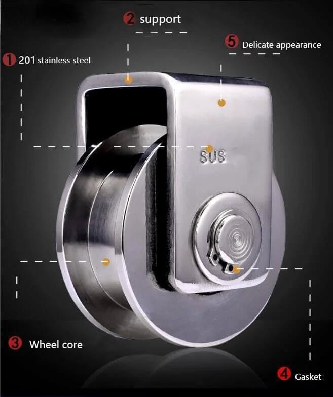 Pulley, Pulley Wheel, 201 Stainless Steel Bearing Pulley Wire Rope Pulley U-Type V-h-Shaped Groove Wheel Sliding Door Track Wheel Lifting(V Type Small) close-up view