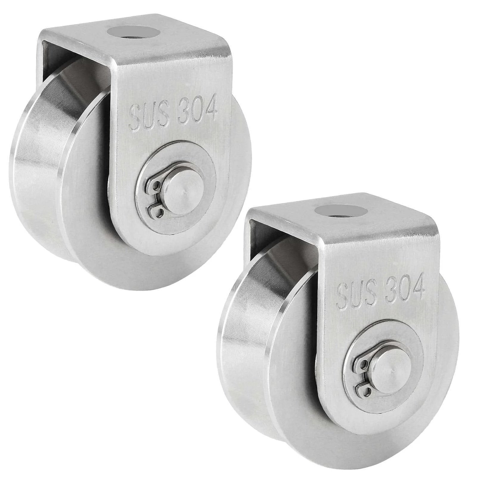 2PCS V Type Pulley Roller 304 Stainless Steel Pulley Block Duplex Bearing Super Silent Heavy Duty Grooved Wheel